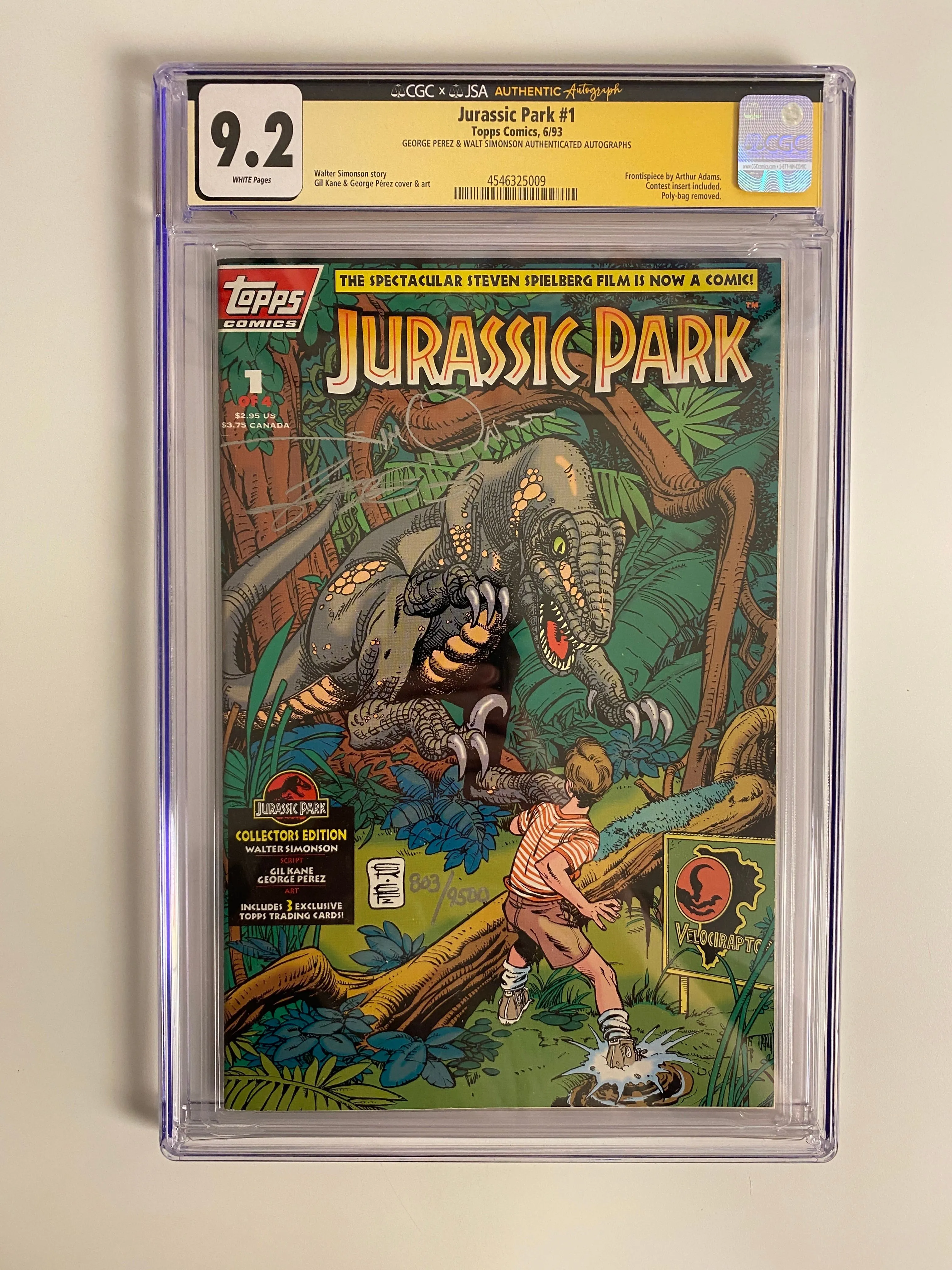 Product image for Jurassic Park #1 CGC 9.4 SIGNED by George Perez & Walt Simonson! (Topps, 1993)