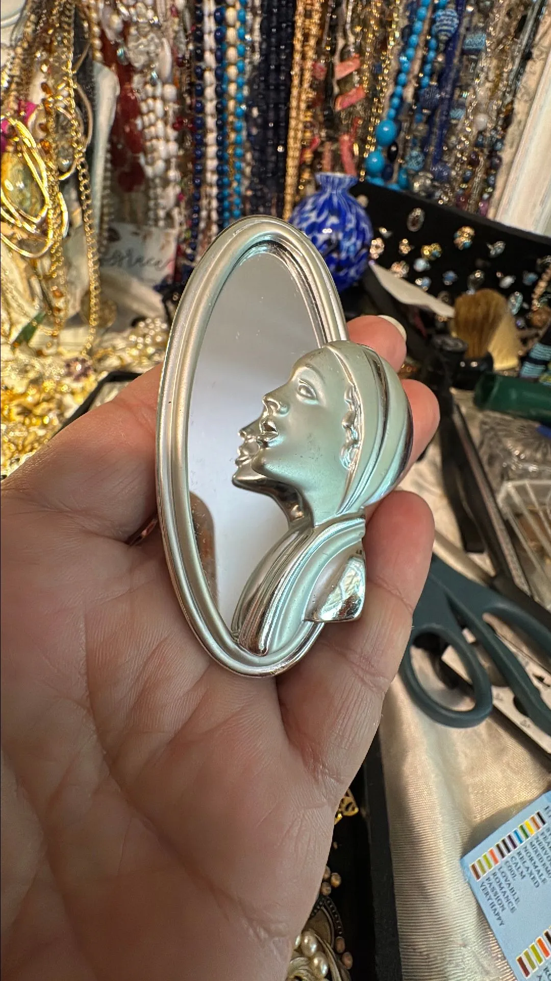 Product image for 11) Modernest cameo mirror brooch slate back