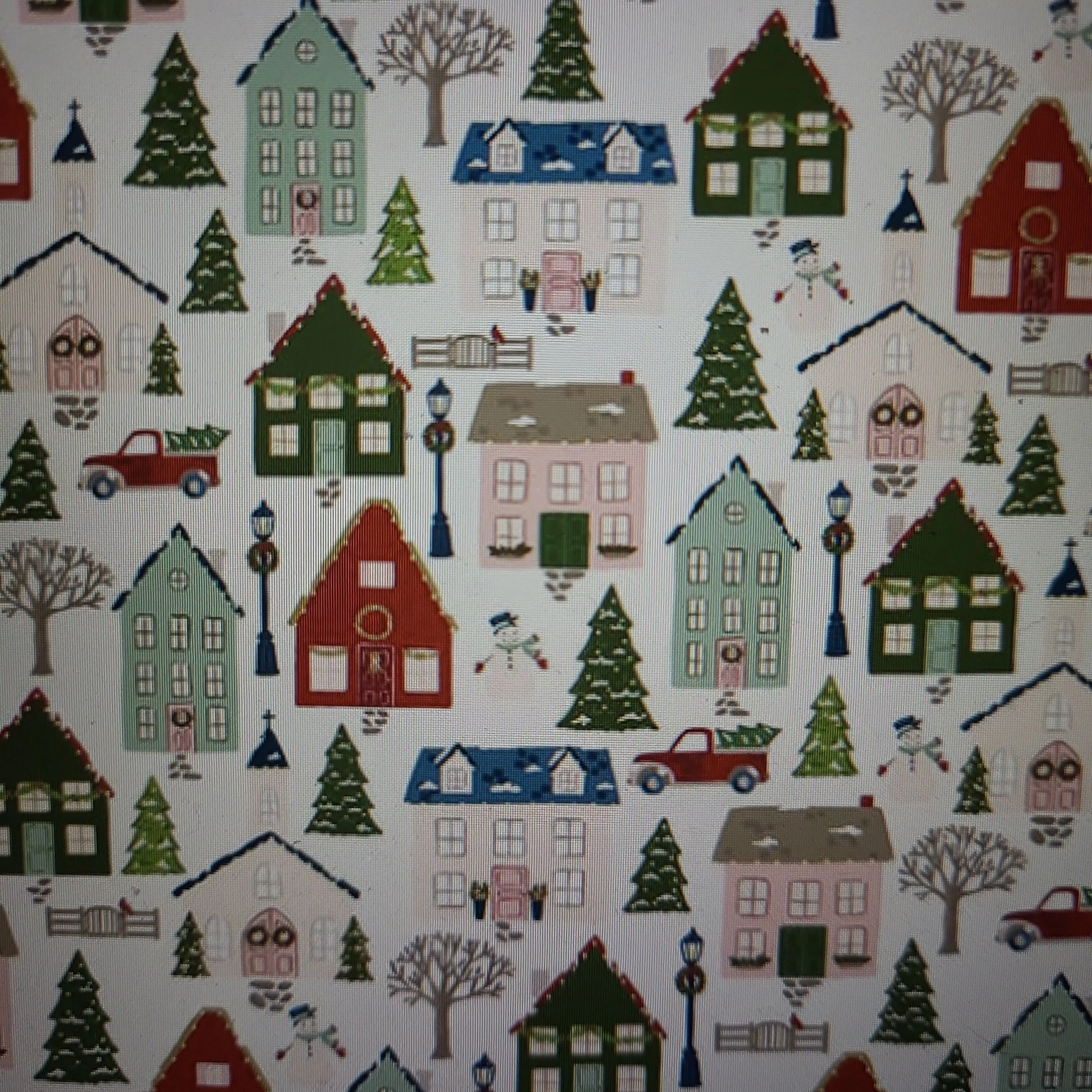 Product image for 1/2 yard. white with holiday houses
