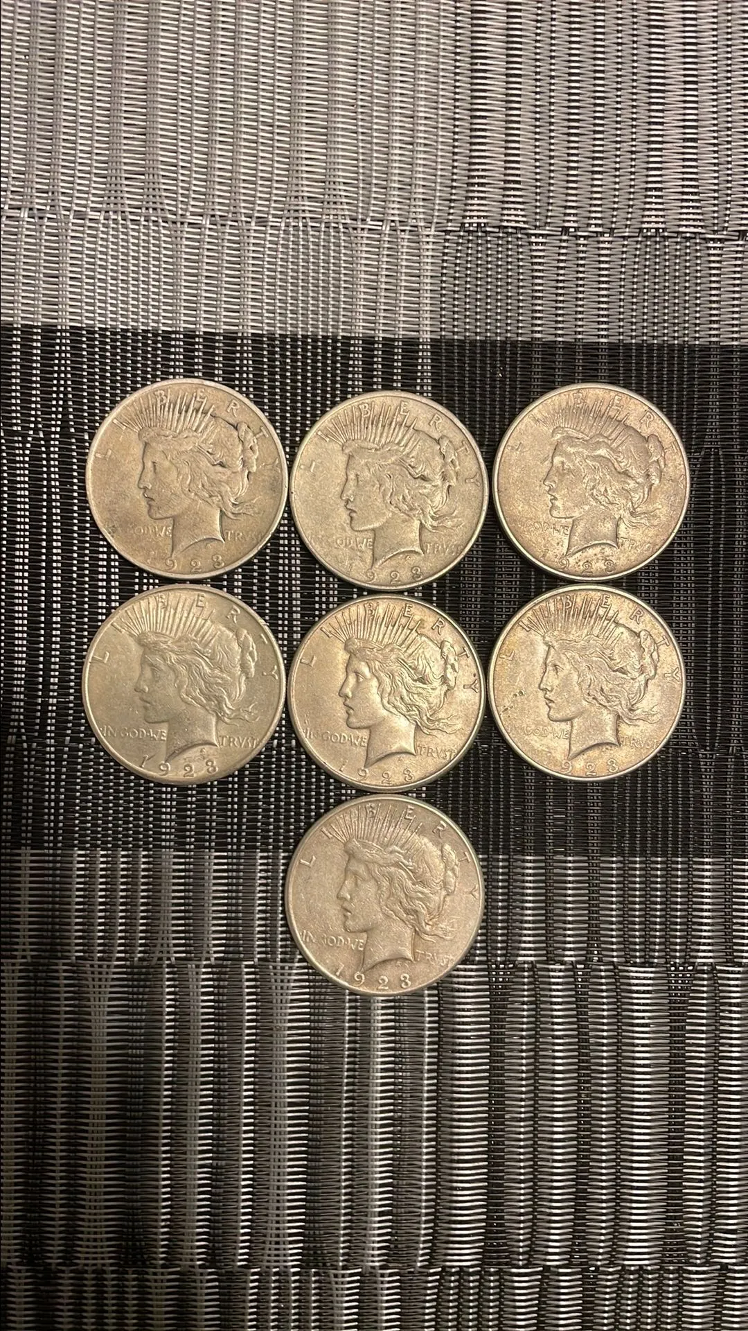 Product image for Lot of 7 1923 Peace silver dollar coins