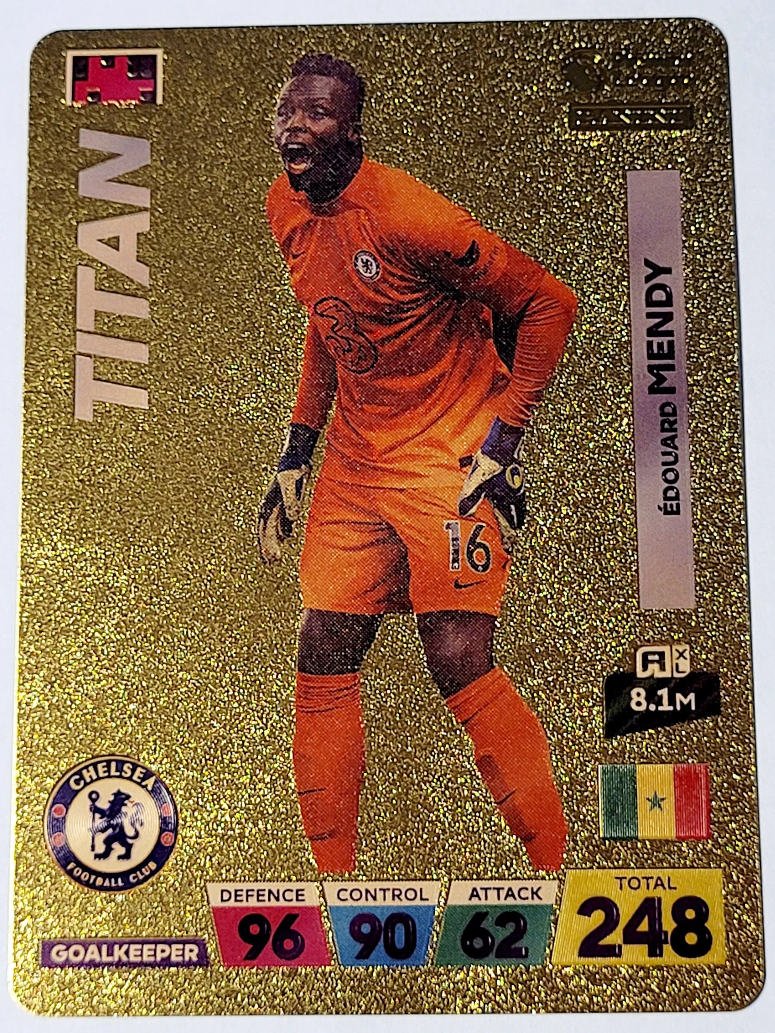 Product image for 2022 Edouard Mendy Panini World Soccer Stars Titan Plastic Gold Color Card Near Mint Condition. Édou