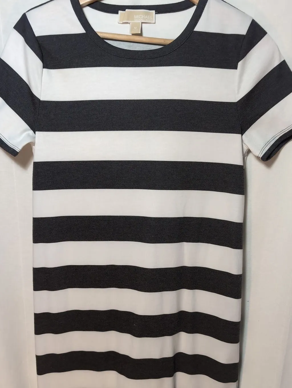 Product image for Michael Kors Striped Shirt Sleeved Dress Size Medium, Grey and White