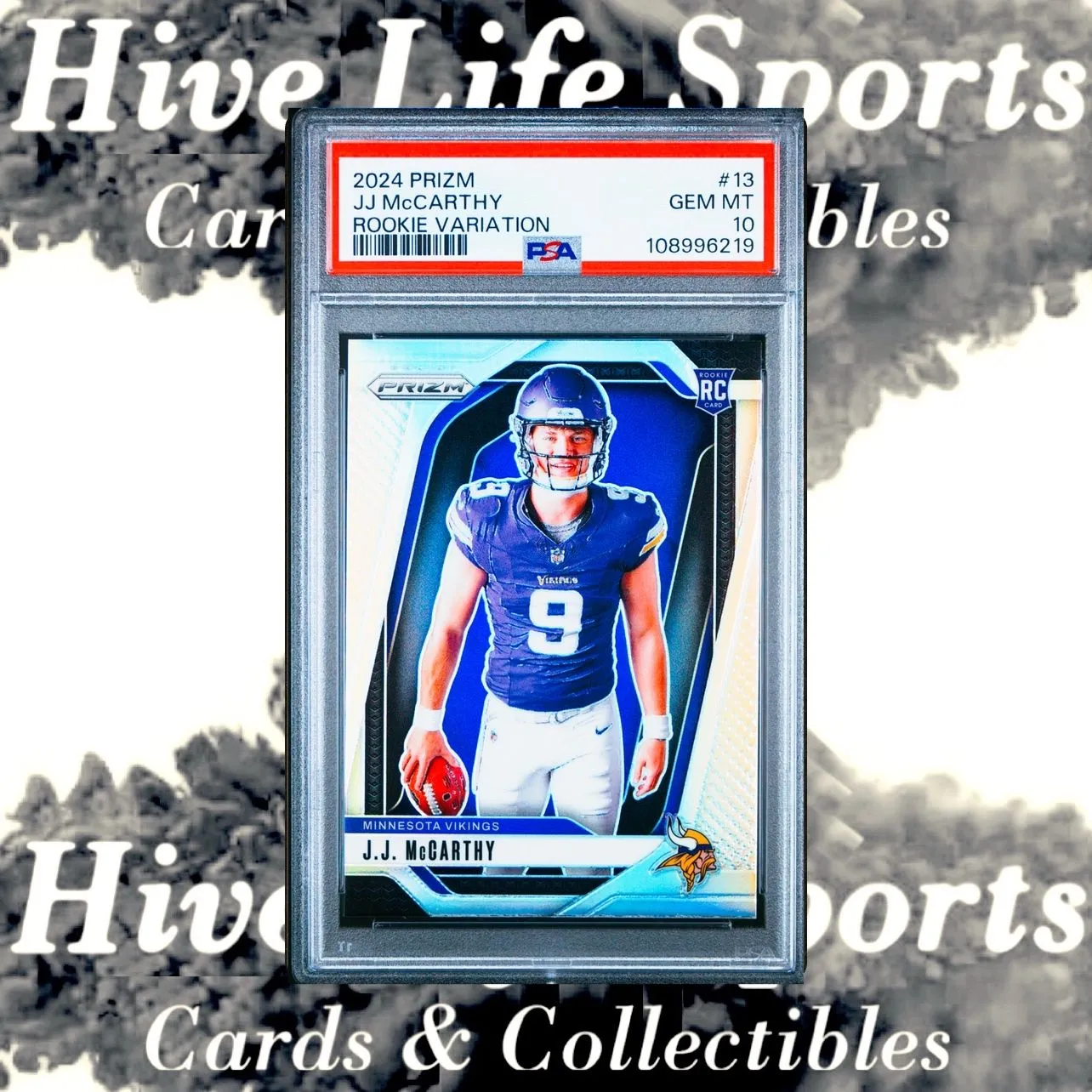 Product image for JJ McCarthy 2024 Panini Prizm Silver Image Variation RC #13 Vikings PSA 10