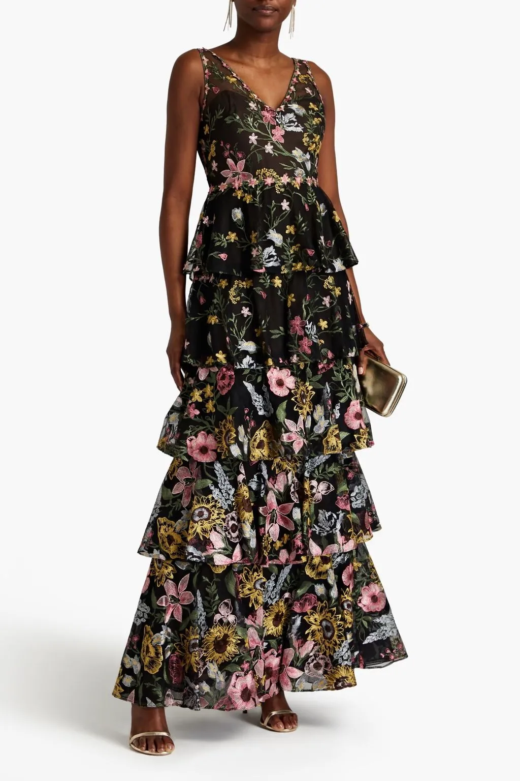 Product image for SALE! MARCHESA NOTTE,TIERED EMBROIDERED GOWN