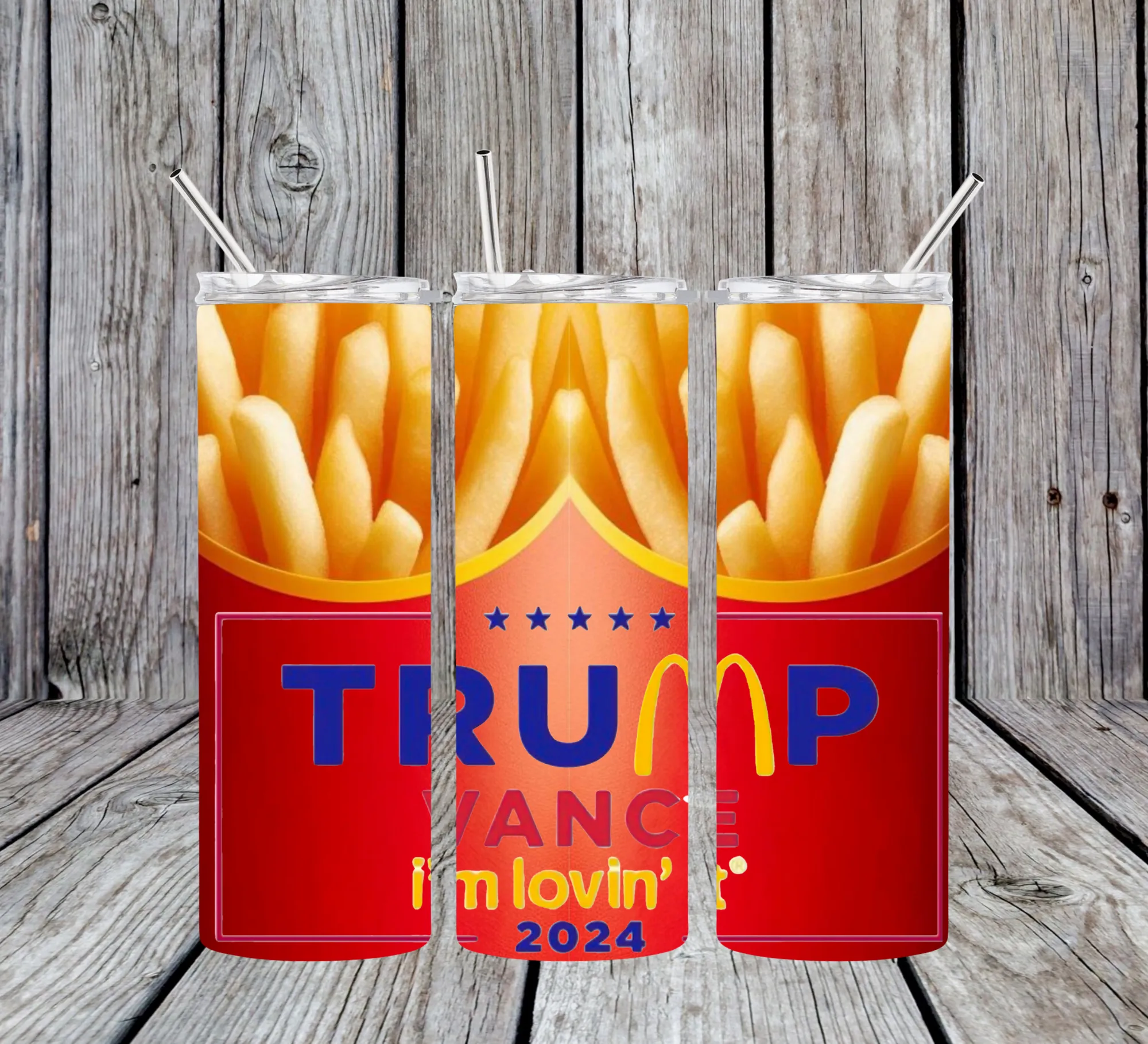 Product image for Trump fries, Freedom fries, Donald Trump 20oz stainless steel tumbler with lid and straw