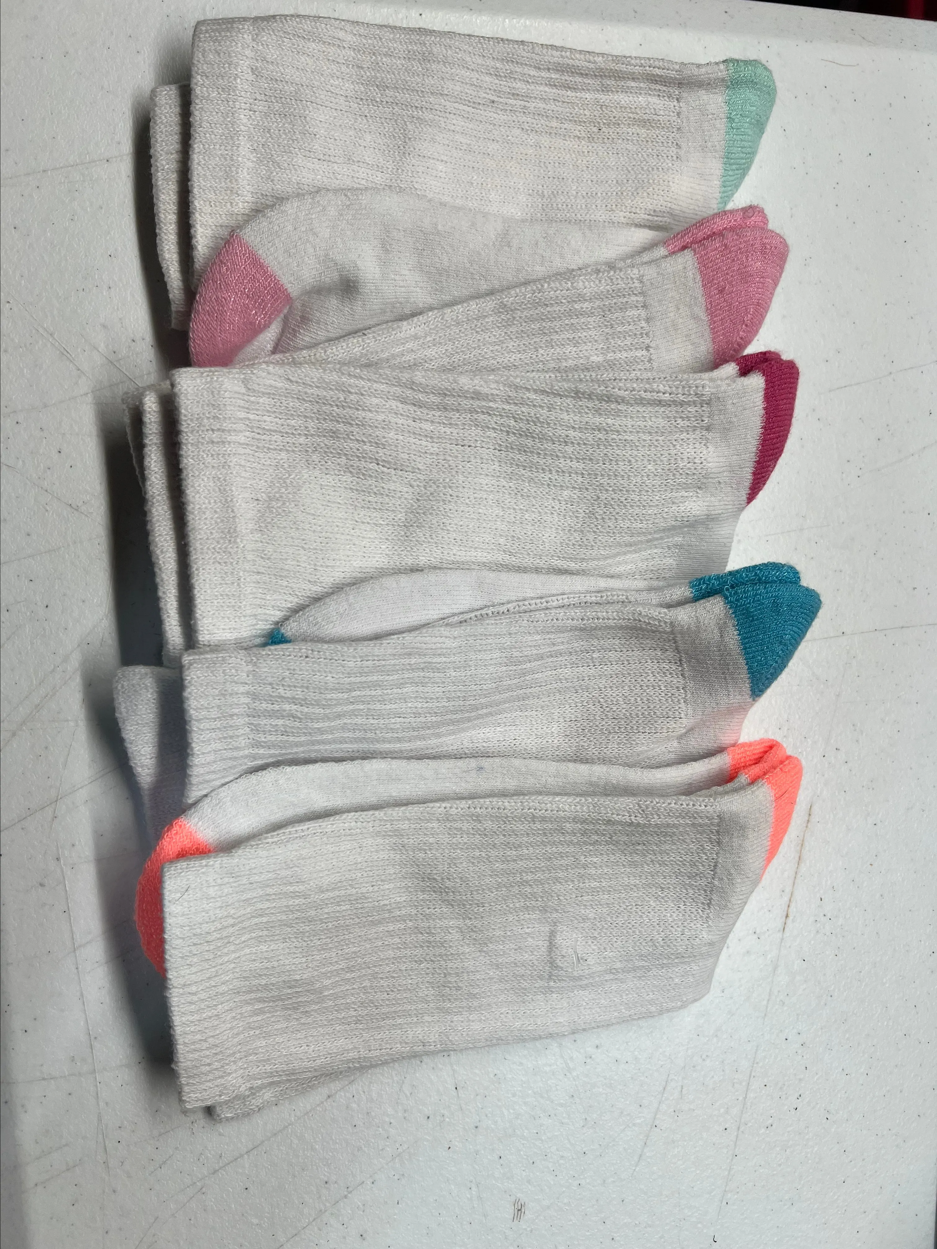 Product image for 5 pairs White Crew Socks with Colorful Toes & Heels – Women’s