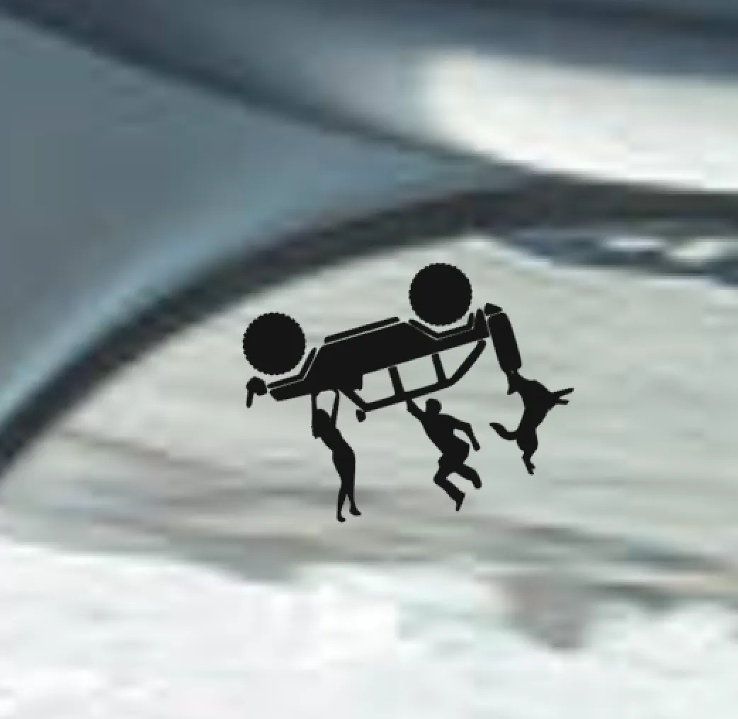 Product image for Man, Girl and dog falling from 4 door suv decal - windshield Easter egg for Jeep Wrangler