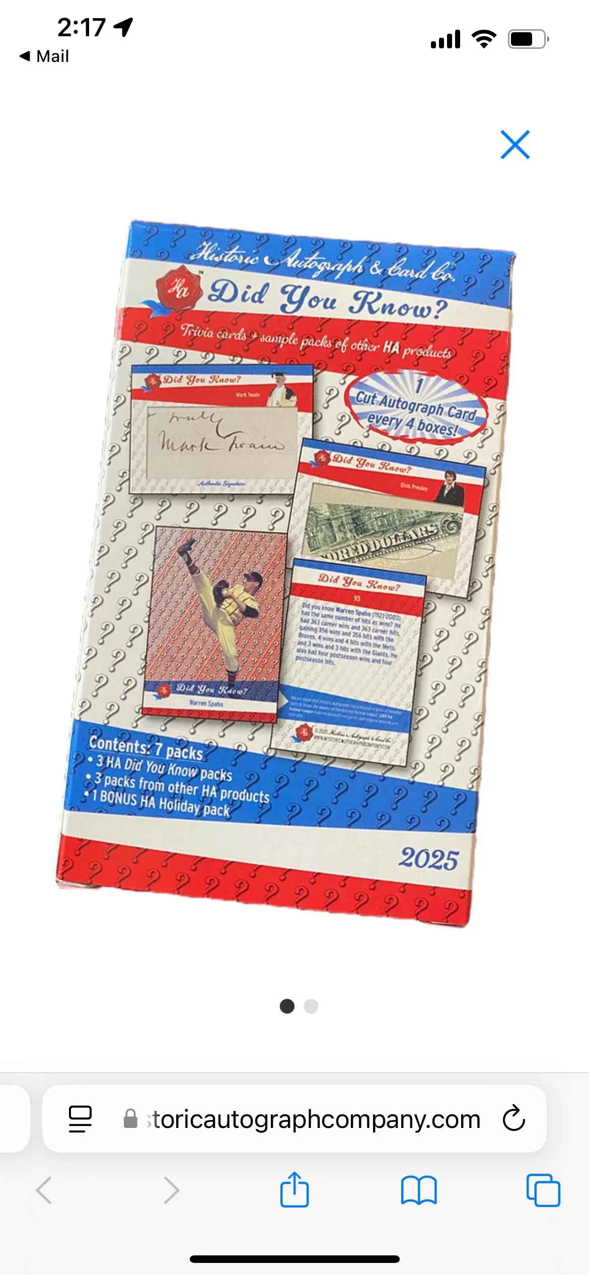 Product image for Did You Know Hobby Box (Historic Autographs 2025)