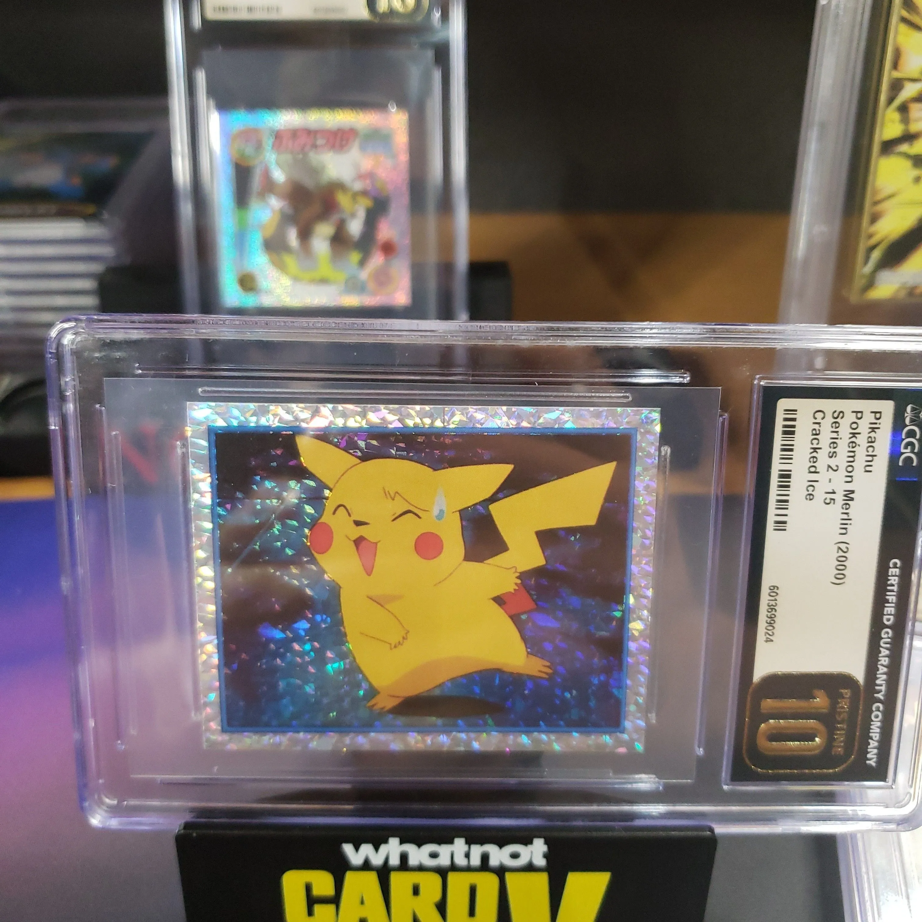 Product image for Pikachu Merlin Series 2 2000 15 Mini Cracked Ice Pristine 10 Holo CGC