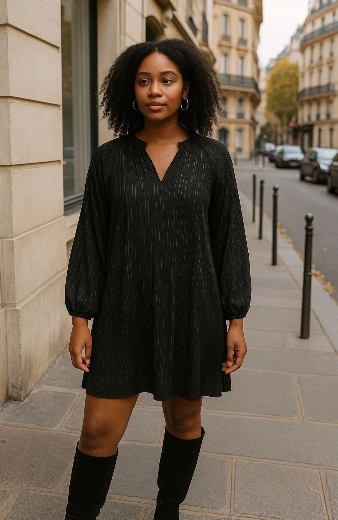 Product image for Banana Republic Mini Pleated Dress XS Black Boho Chic Blouson Sleeve Split Neck