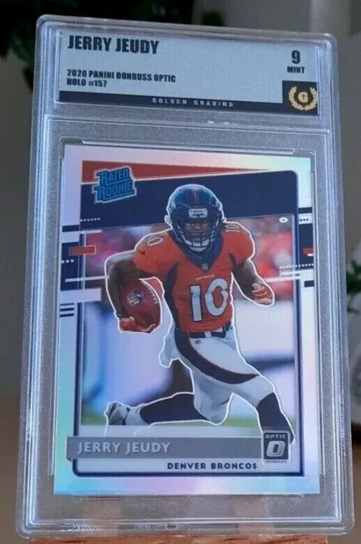 Product image for Jerry Jeudy 2020 Panini Donruss Optic Holo Prizm RC #157 Golden Grading (GG) 9 Mint