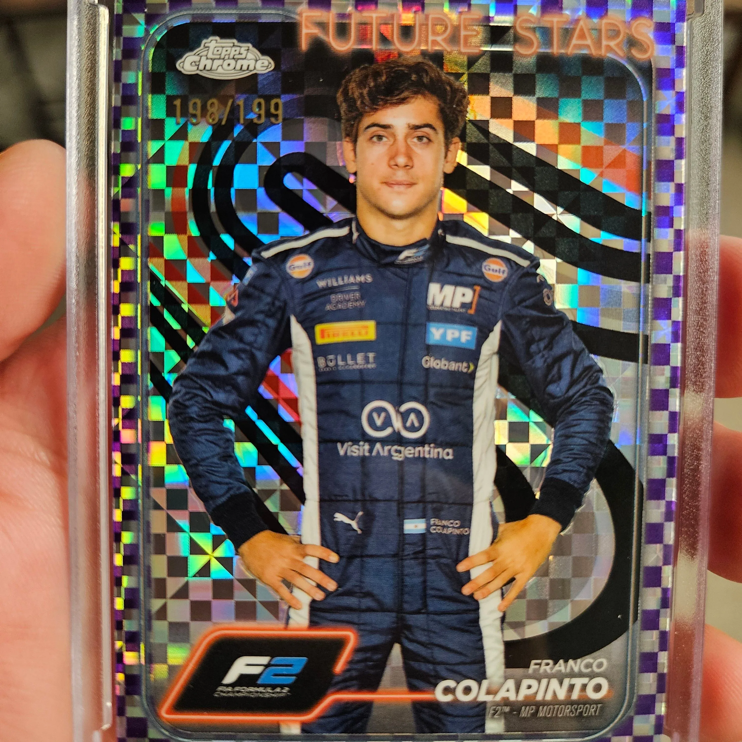 Product image for 2024 Topps Chrome F1 Franco Colapinto PURPLE CHECKER FLAG ROOKIE /199🔥RC SP #24