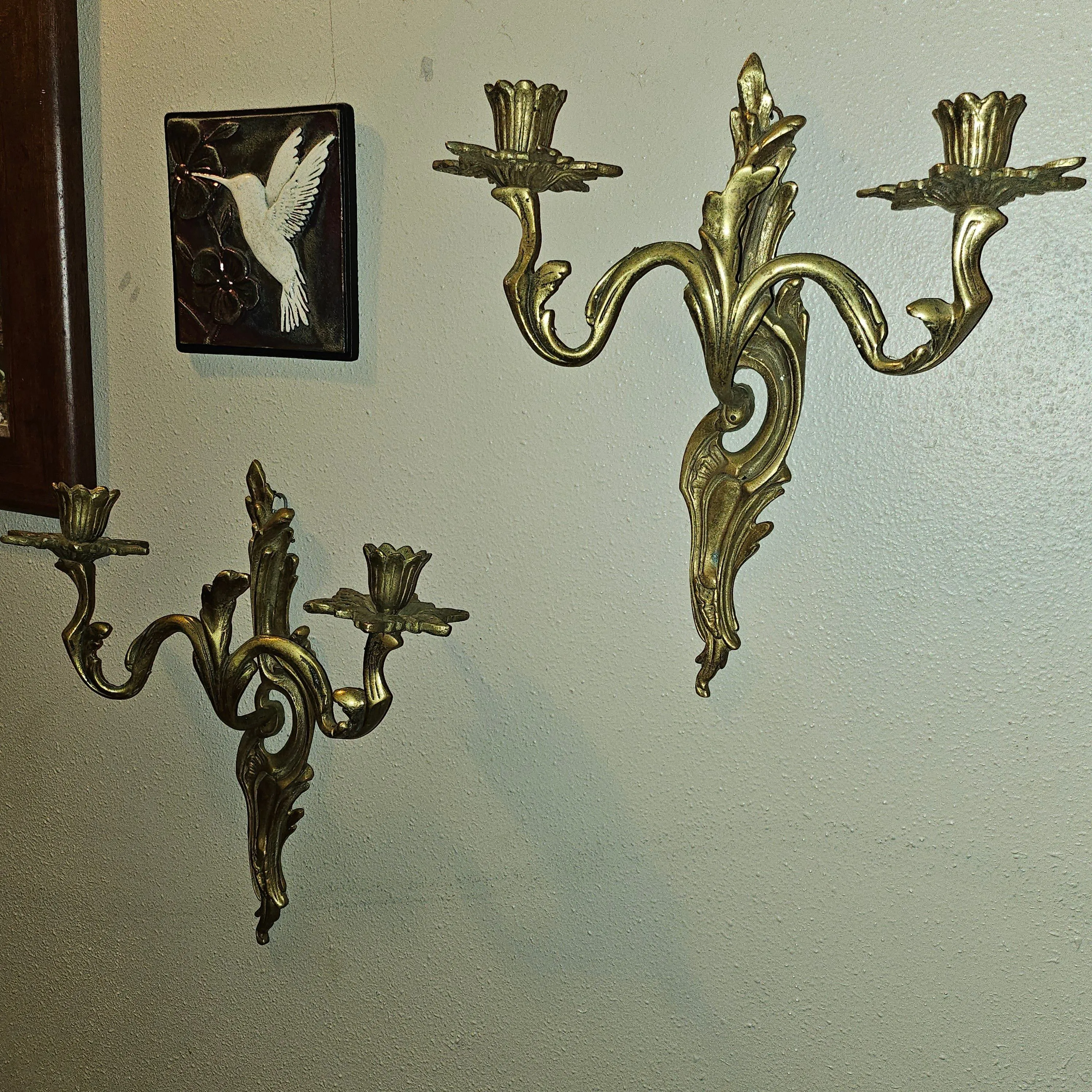 Product image for Antique Ornate French Louis XV Rococo Solid Brass Candle/ Wall Sconces Set of 2 Epic Find w/Patina