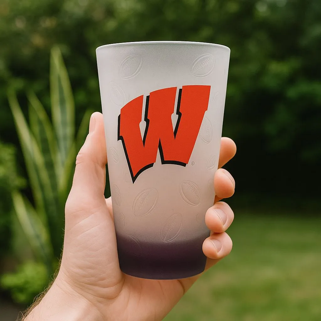Product image for Wisconsin Badgers Frosted Pint Glass – Game Day Boldness in Every Sip!