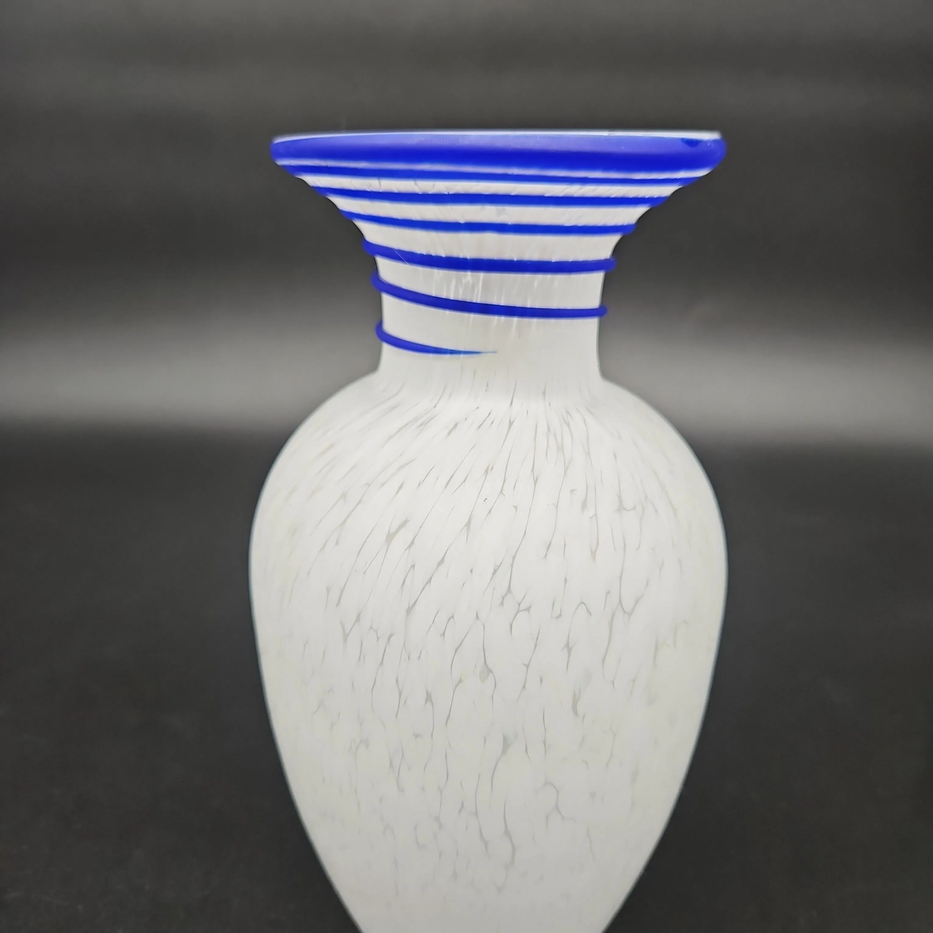 Product image for White Speckle Vase With Blue Trist Around Mouth