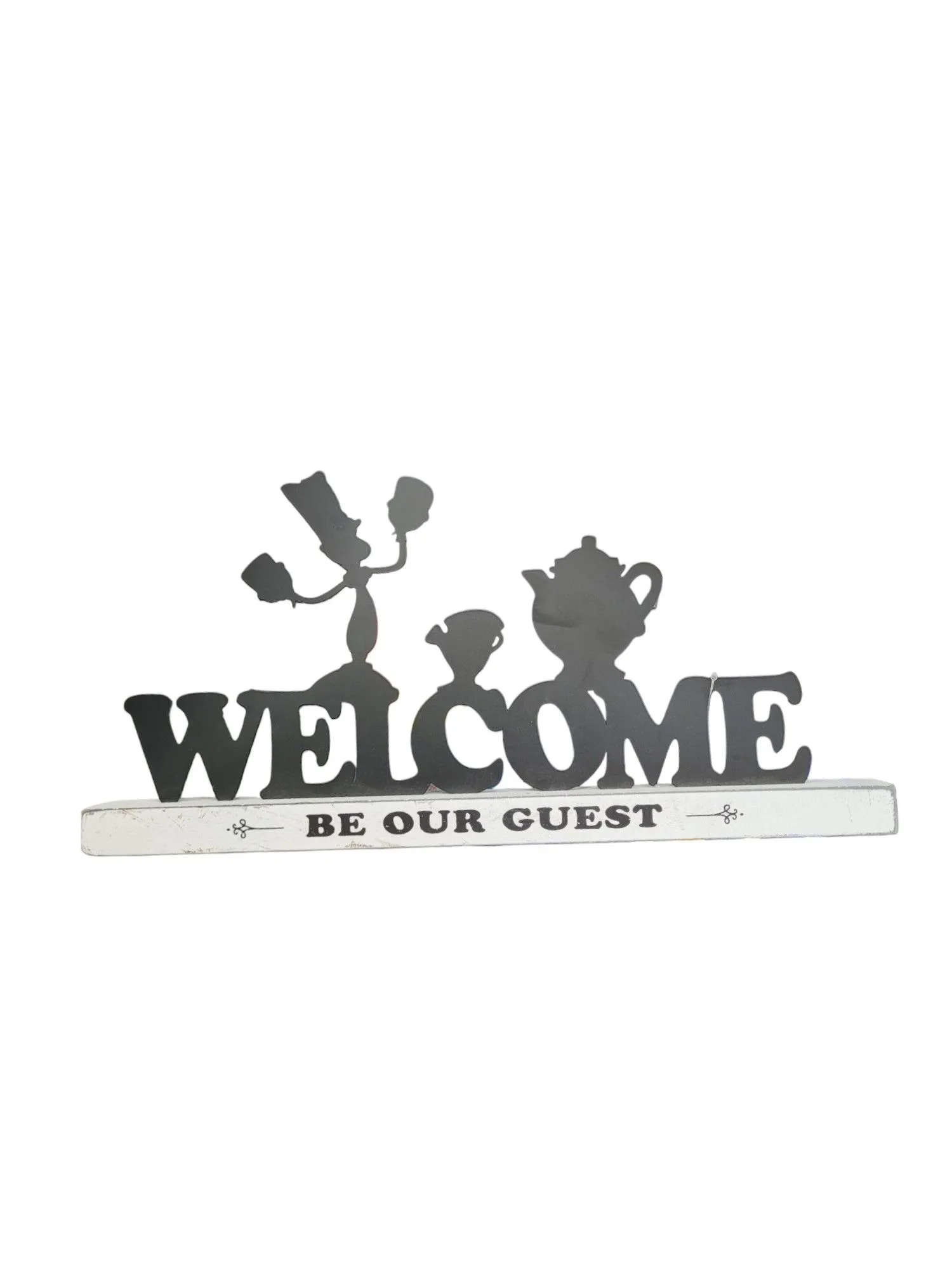 Product image for Disney Beauty & the Beast Welcome Be Our Guest Tabletop Decor Sign Distressed Wood NWT