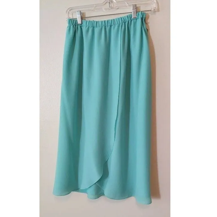 Product image for Vintage Wrap Front Skirt Teal Blue Green Size 10 NWT Flowy New W/Tags Old Stock