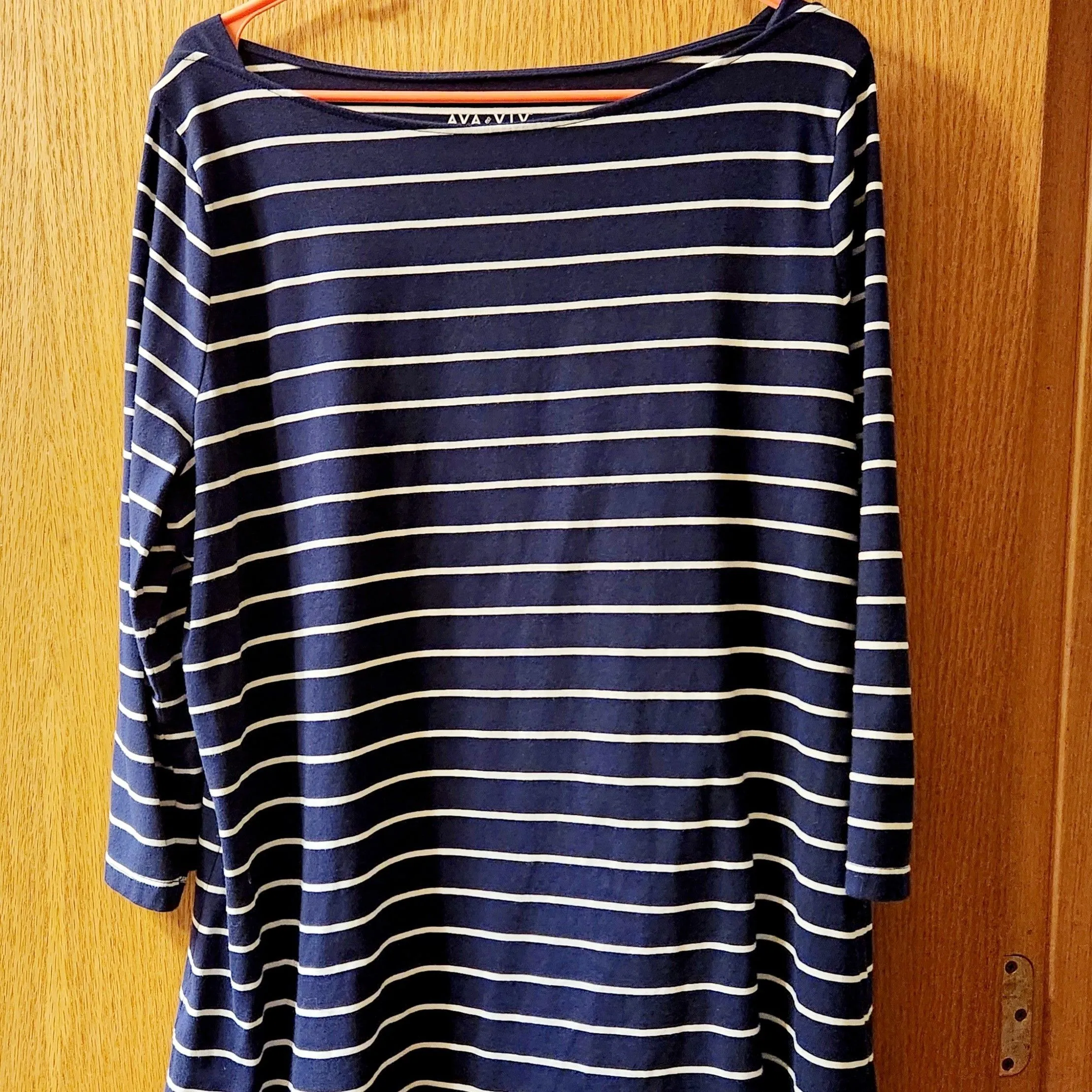 Product image for AVA & VIV  sz 1X Striped Casual Blouse Tunic • Navy & White Boat Neck