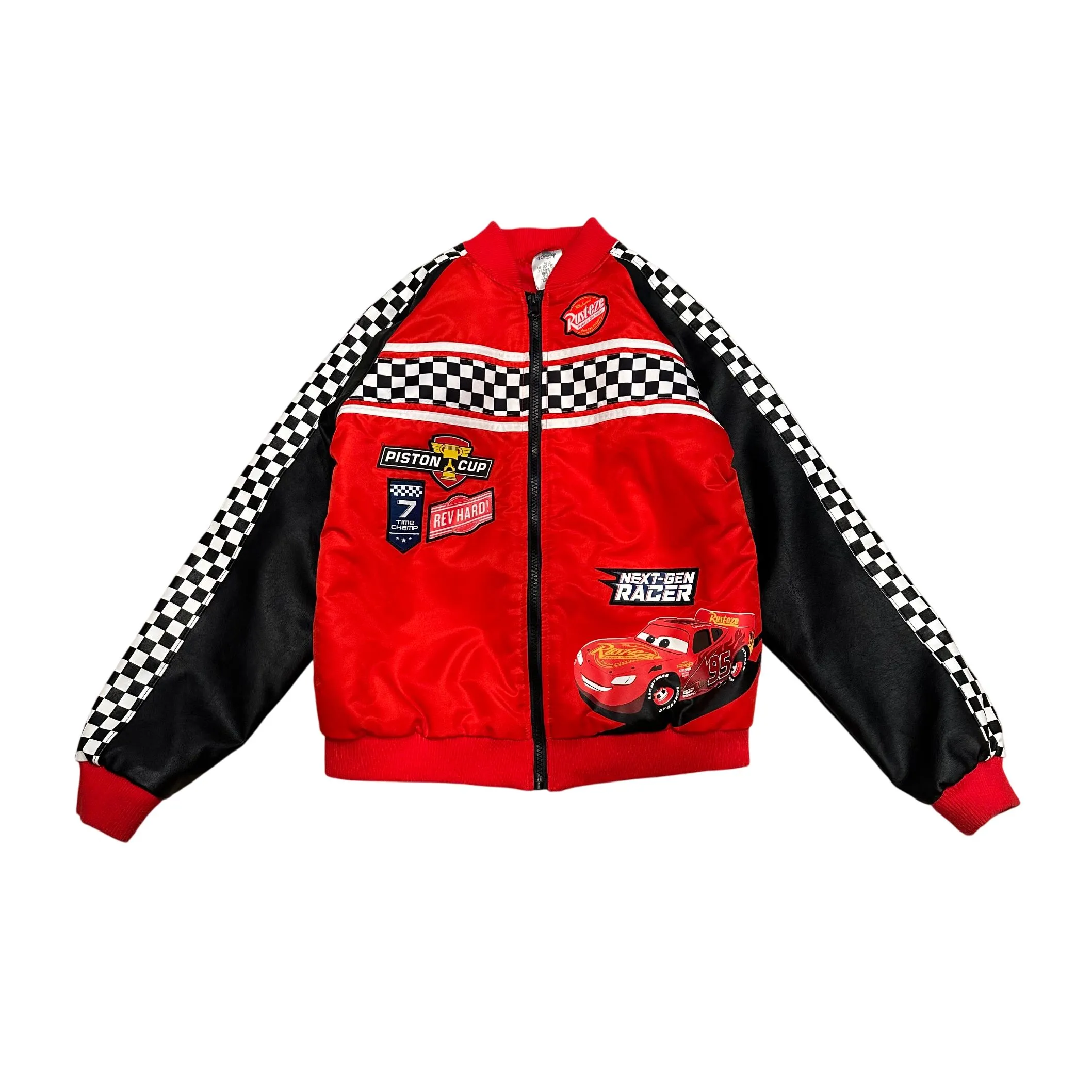 Product image for Disney Store Cars Lightning McQueen Boy Red Varsity Racing Jacket Size 9/10