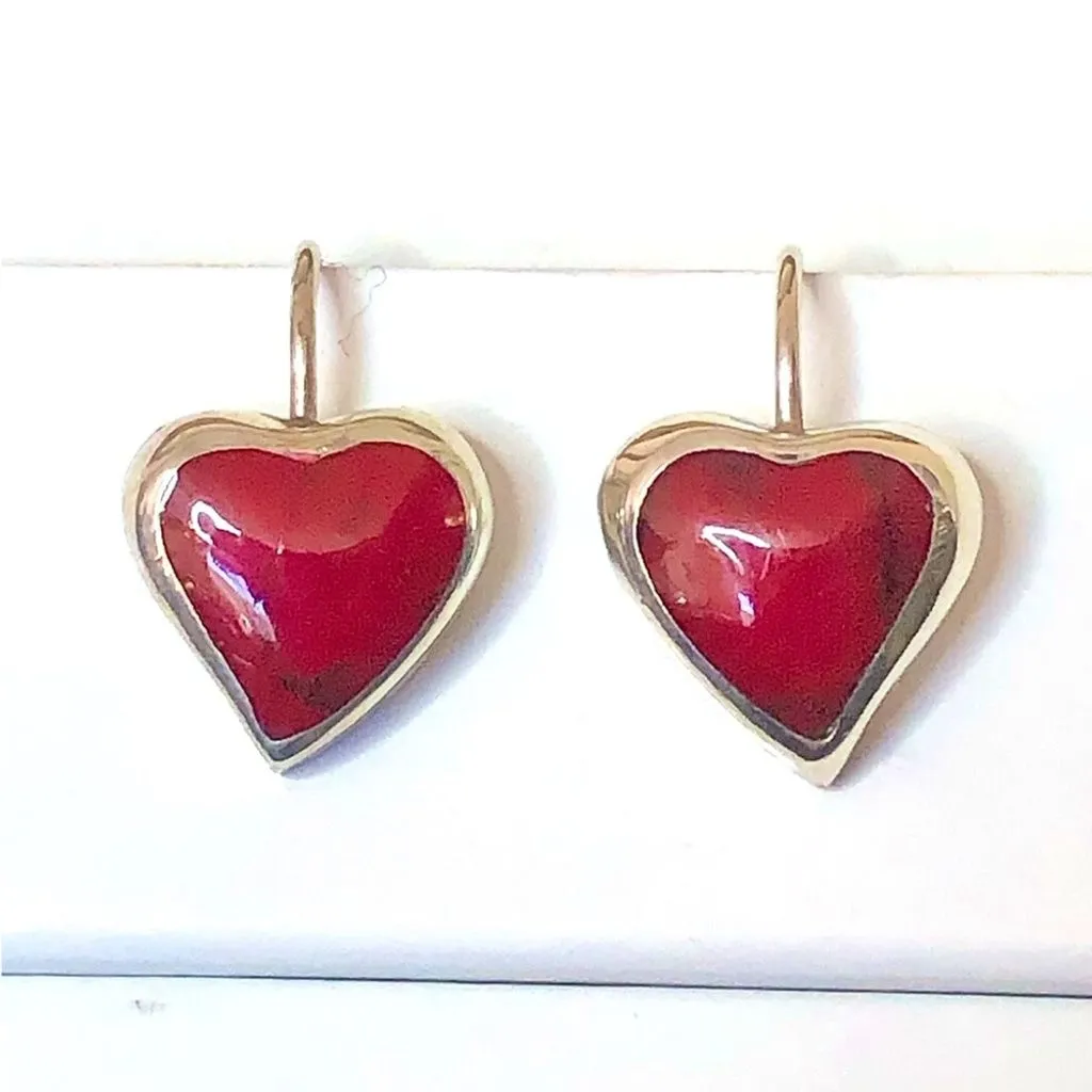 Product image for TAXCO Sterling Silver Red Jasper Heart Cabochon Drop Dangle Earrings