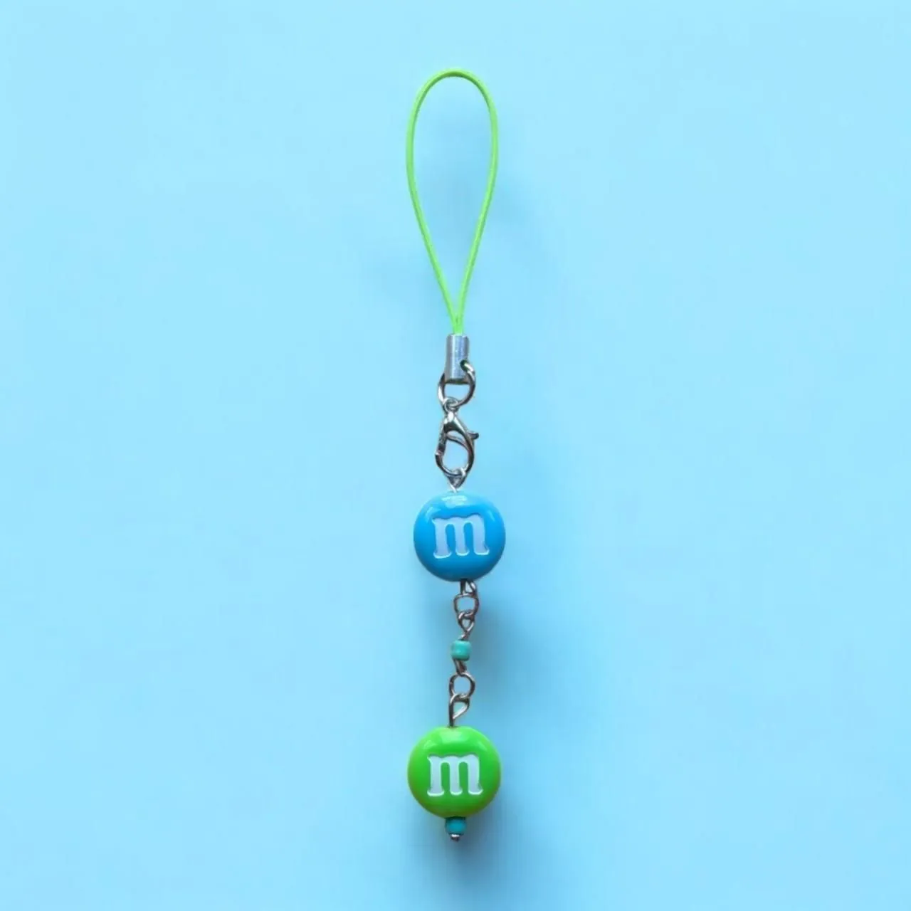 Product image for M&M Chocolate Sweets Handmade Phone Keychain Bag Charm - Blue & Green 🩵💚