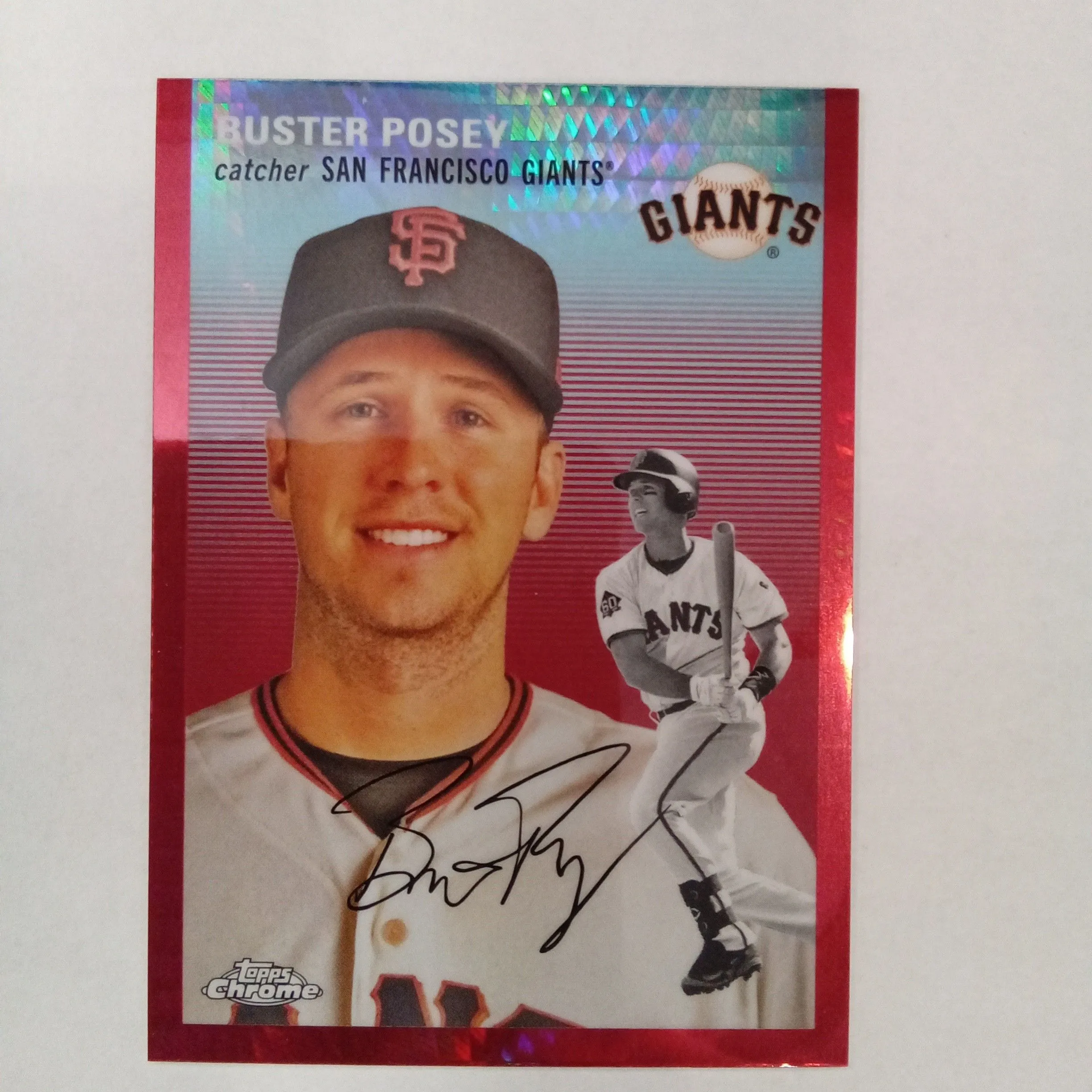 Product image for 2023 Topps Chrome Platinum Anniversary Red Prism Refractors #456 Buster Posey