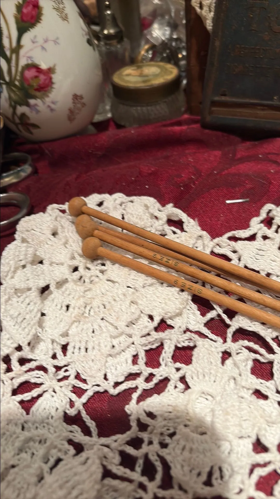 Product image for #55 set of 4 vintage wooden knitting needles
