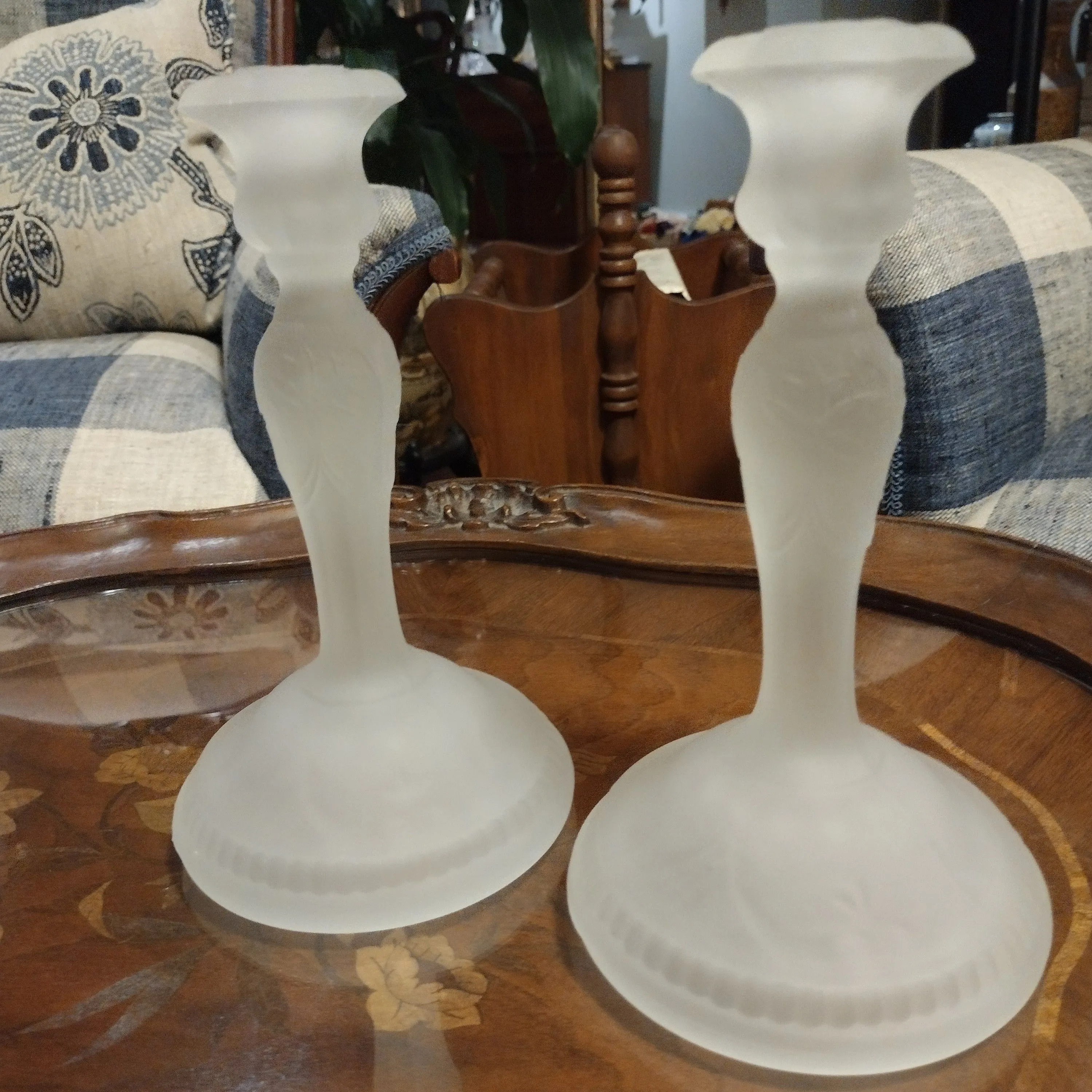 Product image for vintage frosted glass candlesticks