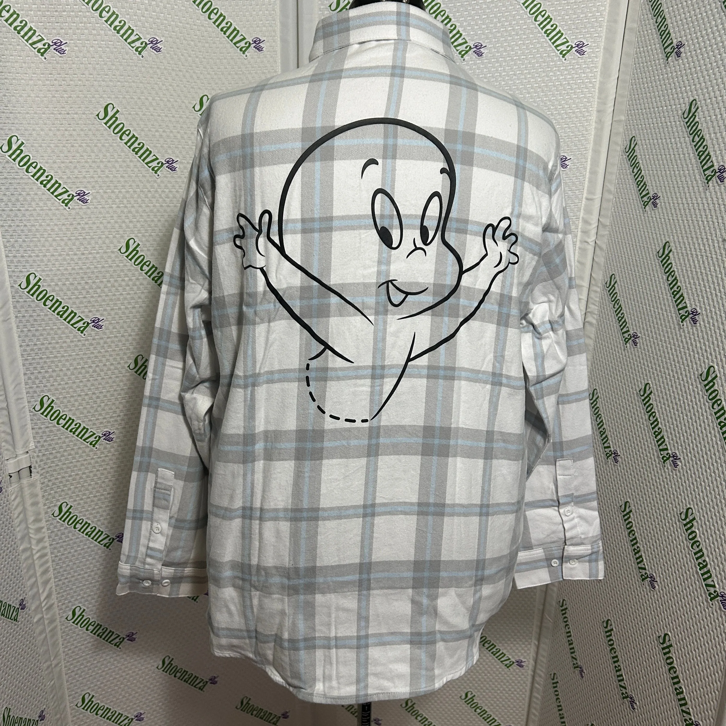Product image for Cakeworthy x Casper The Friendly Ghost Flannel Shirt Halloween White Gray Men XL