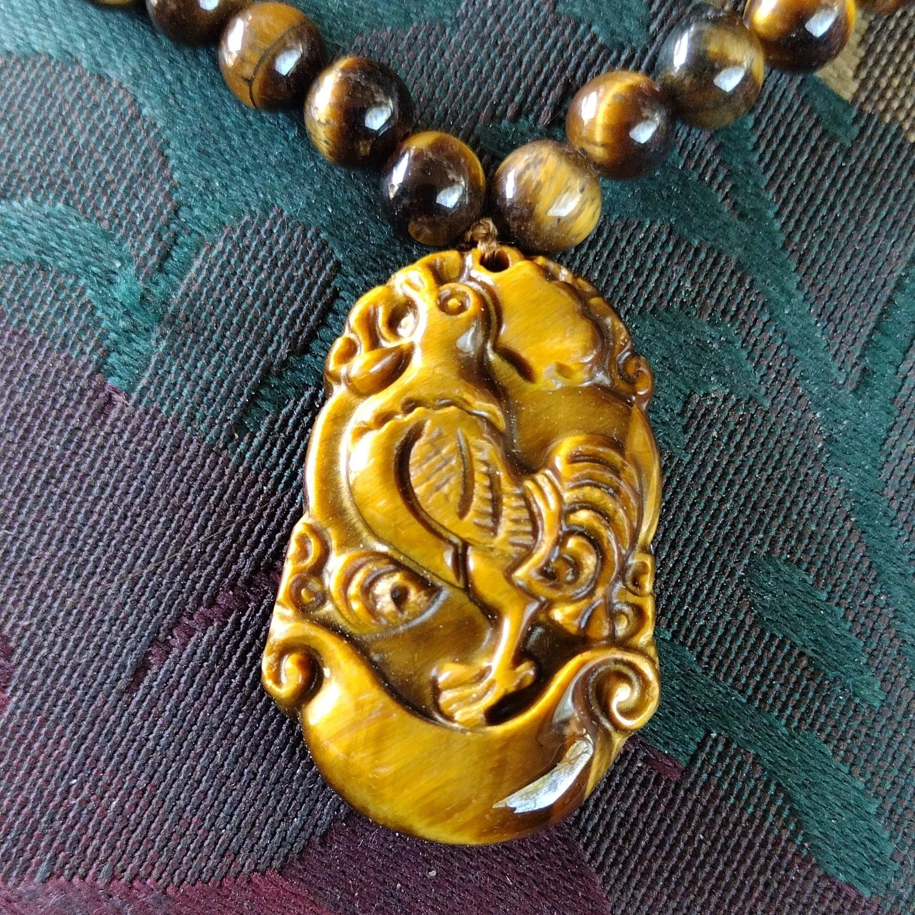 Product image for Carved Rooster Tiger Eye Necklace