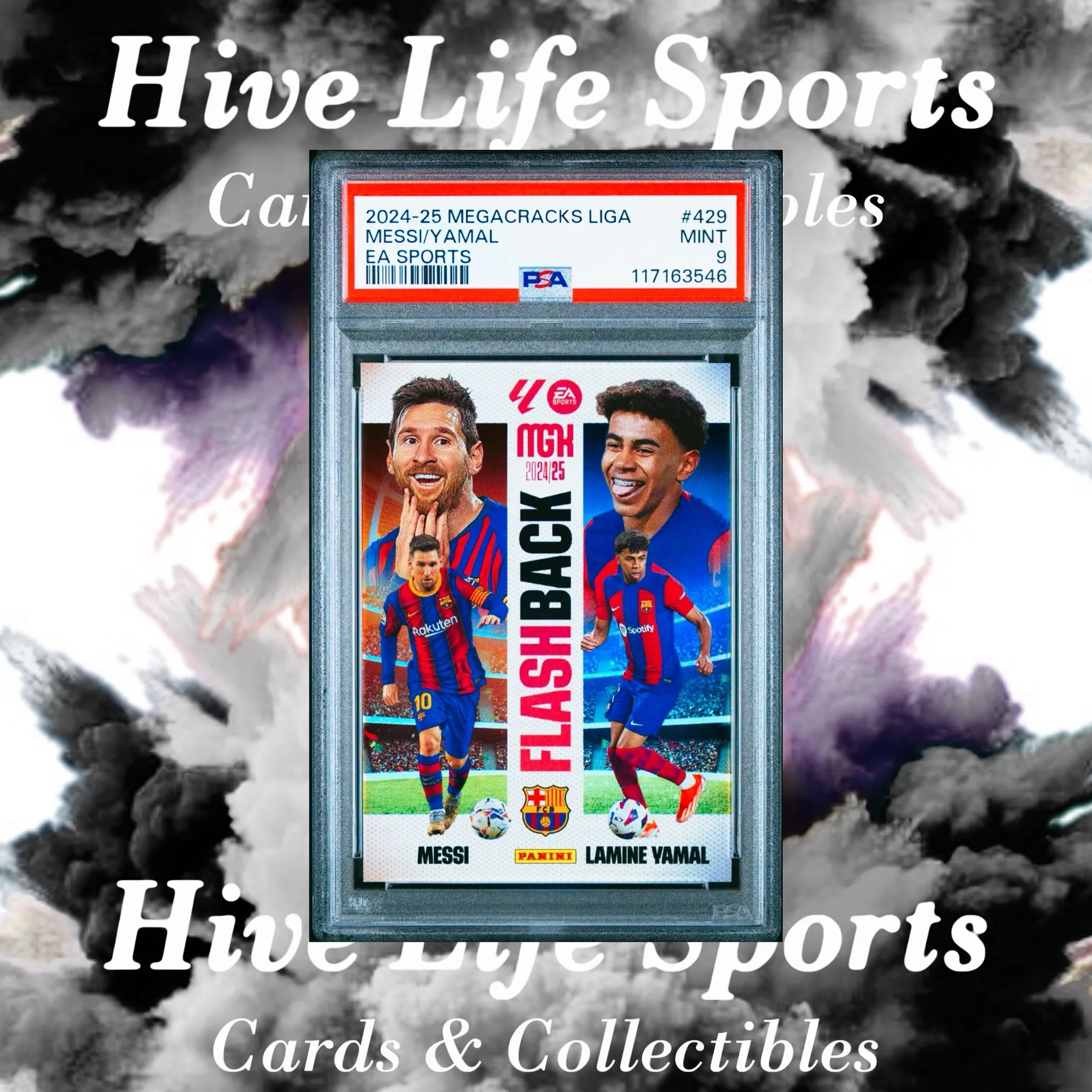 Product image for Lamine Yamal + Lionel Messi 2024-25 Megacracks La Liga EA Sports #429 Barcelona PSA 9