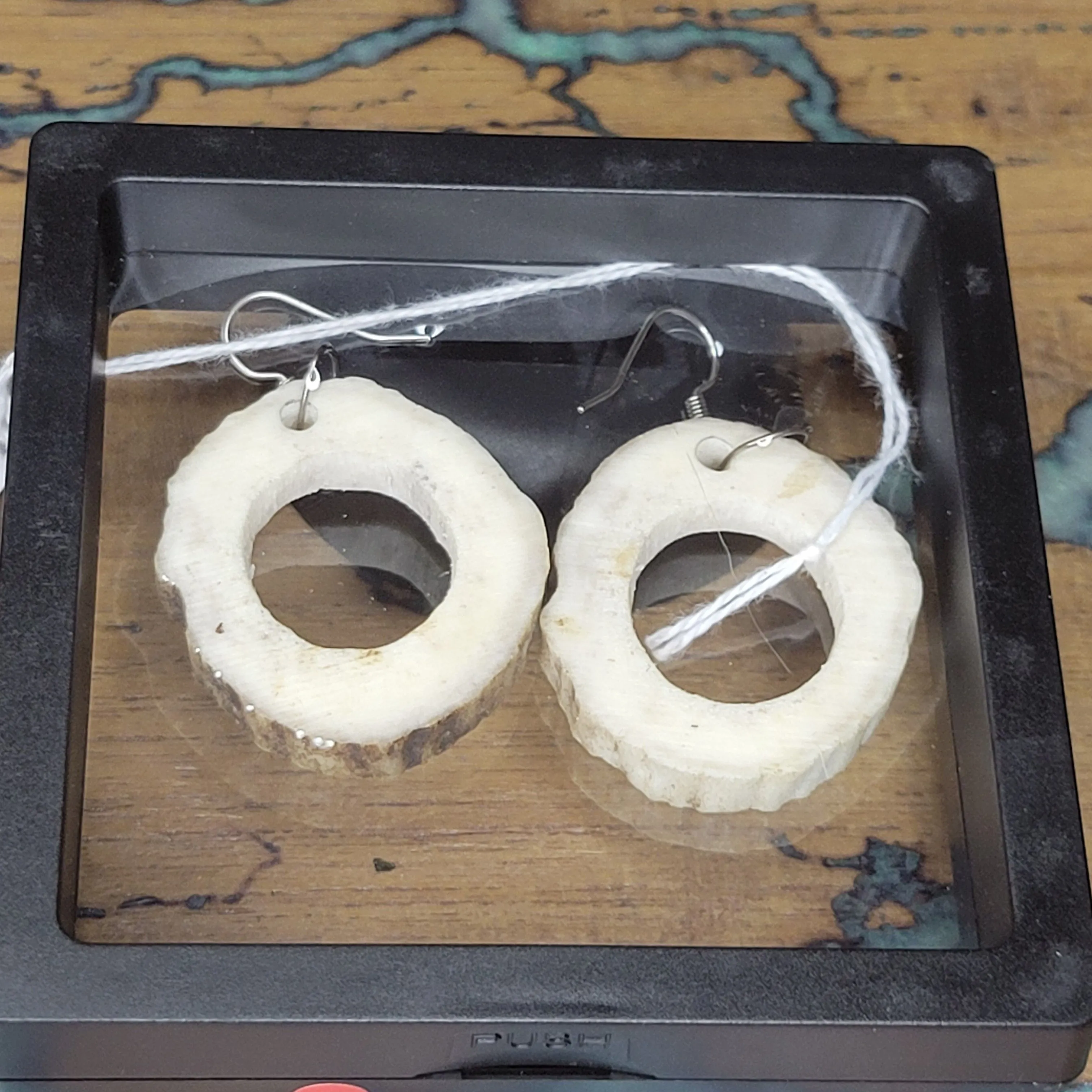 Product image for Handcrafted White Tail Shed Earrings by Artist Mia Del