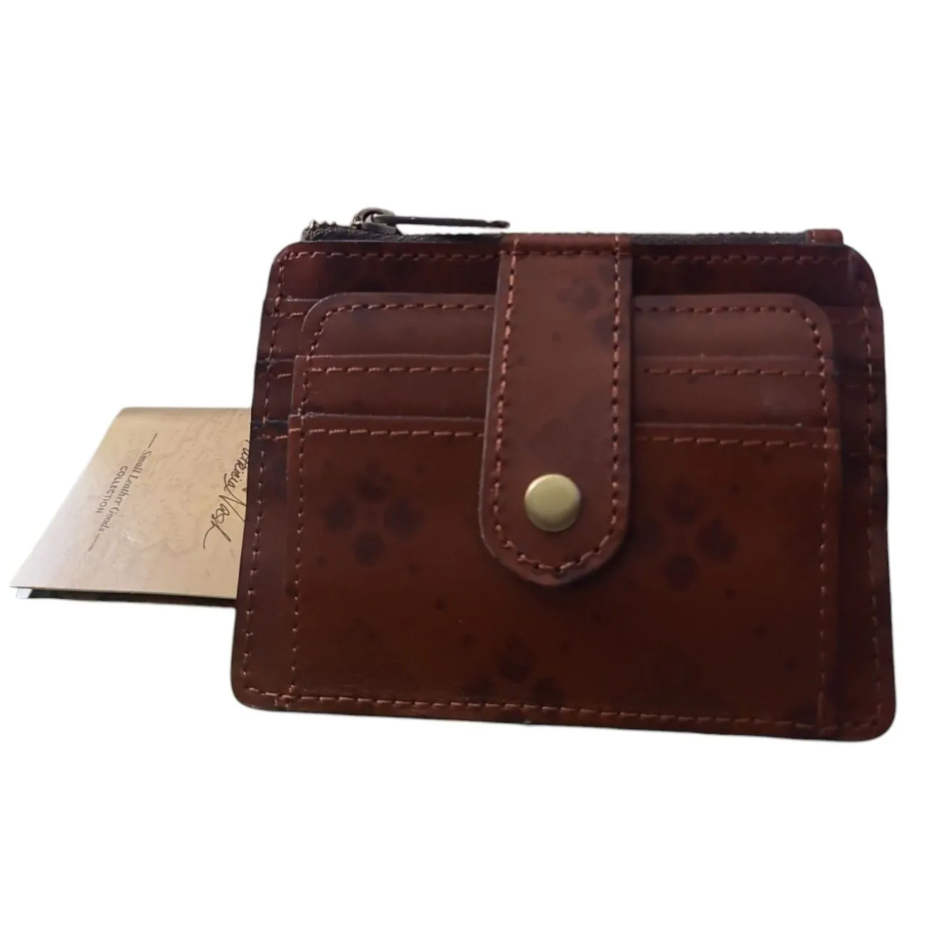 Product image for Patricia Nash Leather Cassis ID Card Case Wallet, Tan Signature Print NWT