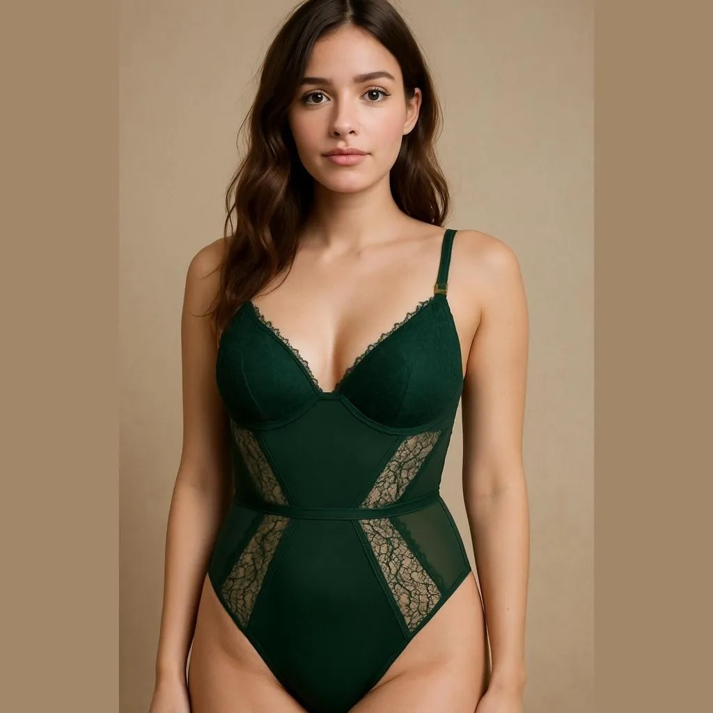 Product image for Women's Victoria's Secret Green Lace Mesh Bodysuit M