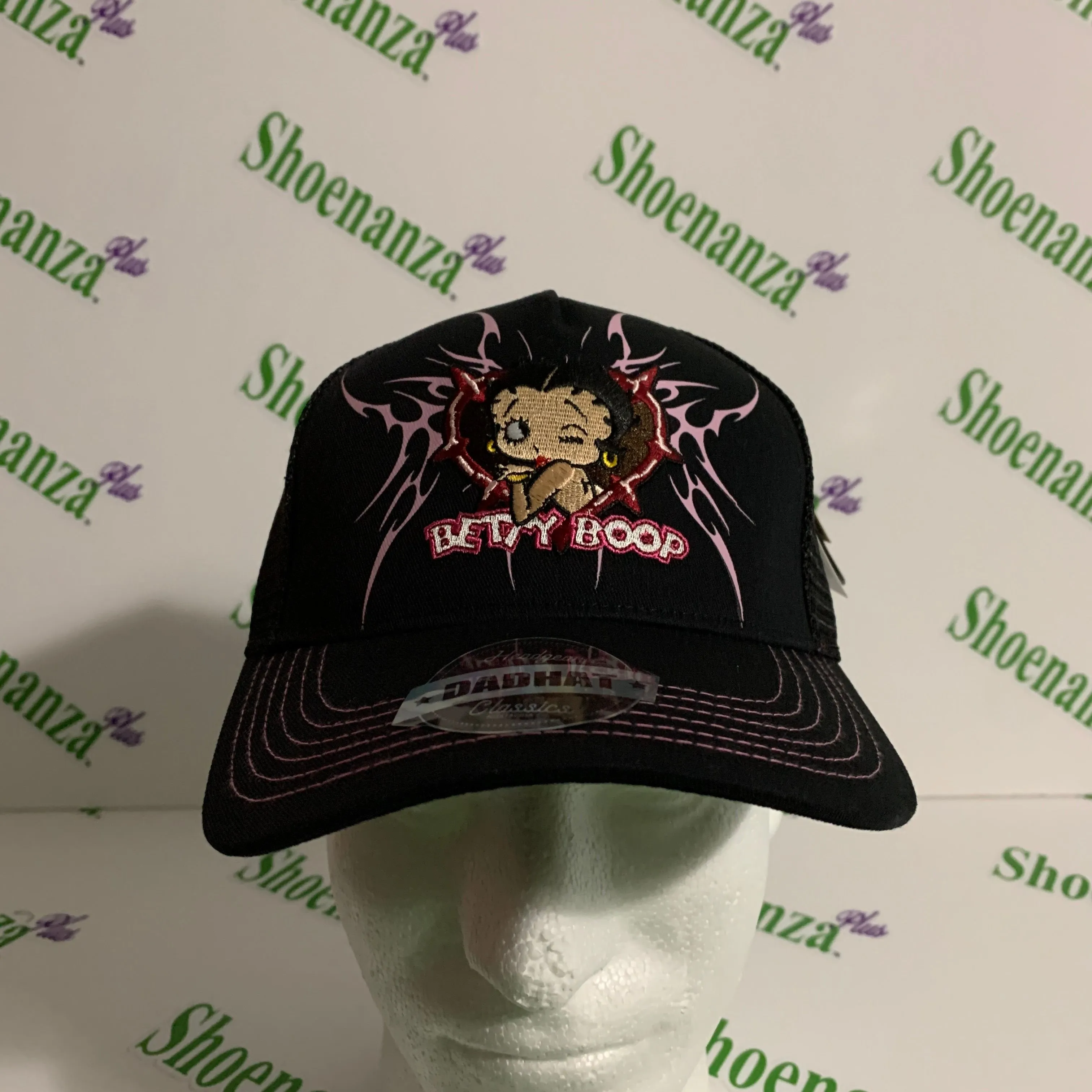 Product image for Headgear Classics Hat Betty Boop Motorcycle Club Tribal Trucker Black Pink Cap