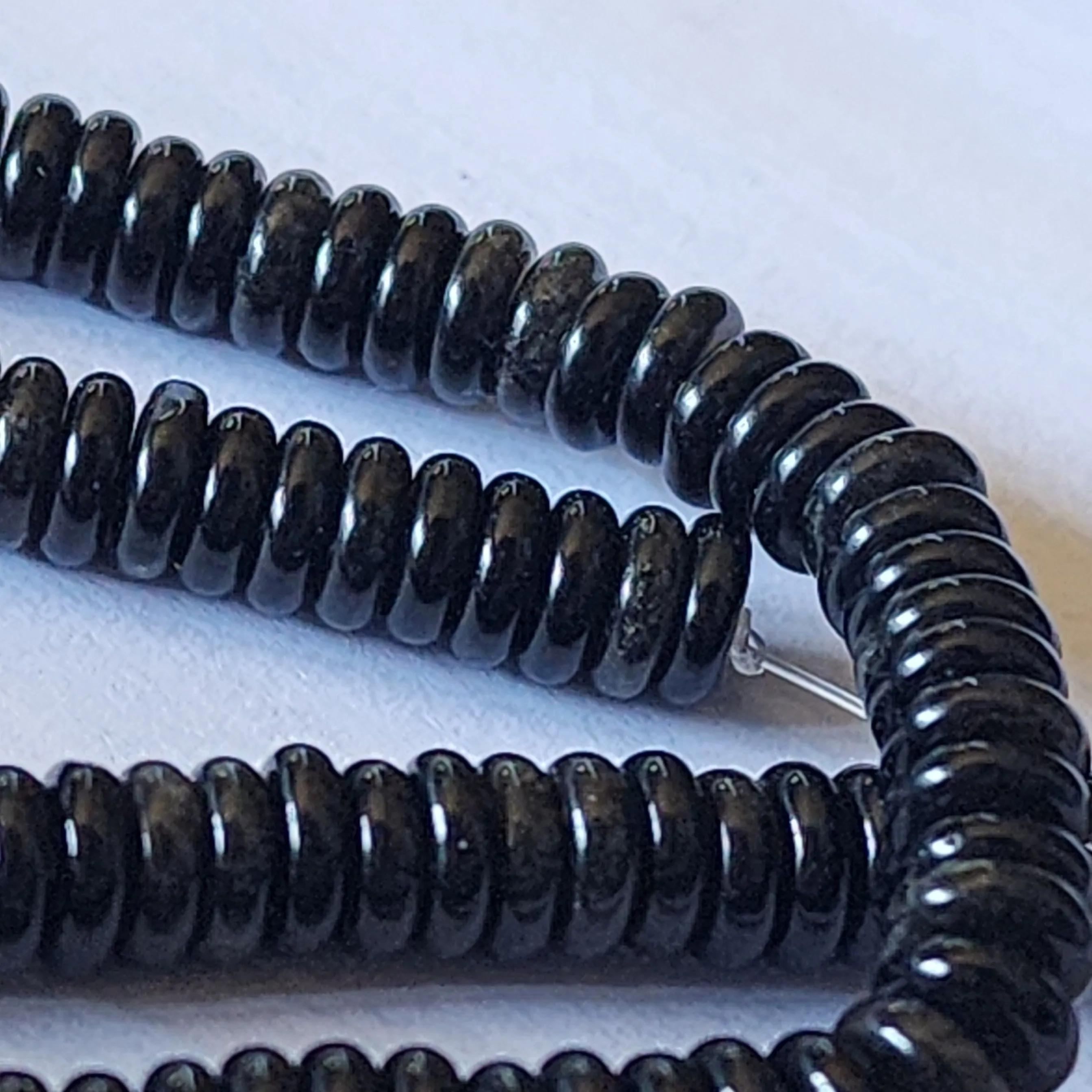 Product image for #19A: Silver Sheen Obsidian Heishi Rondelle Beads, 6x2mm