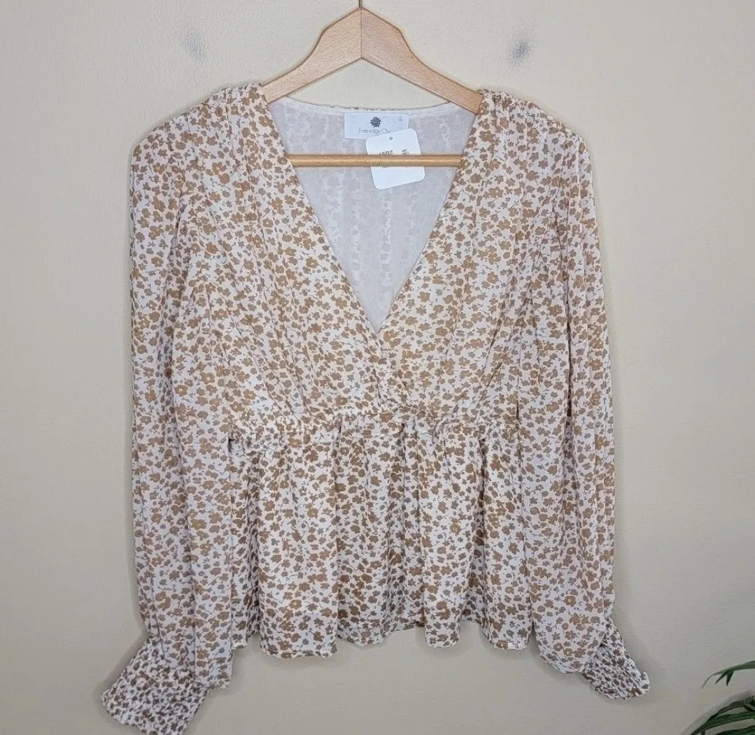 Product image for 025. NWT Everyday Chic Boutique | Brown Floral print with Gold Metallic Accents