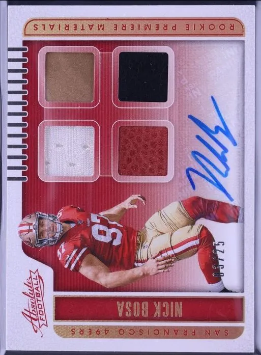 Product image for 2019 Absolute Premiere Quad Nick Bosa ROOKIE PATCH AUTO /25 #231 