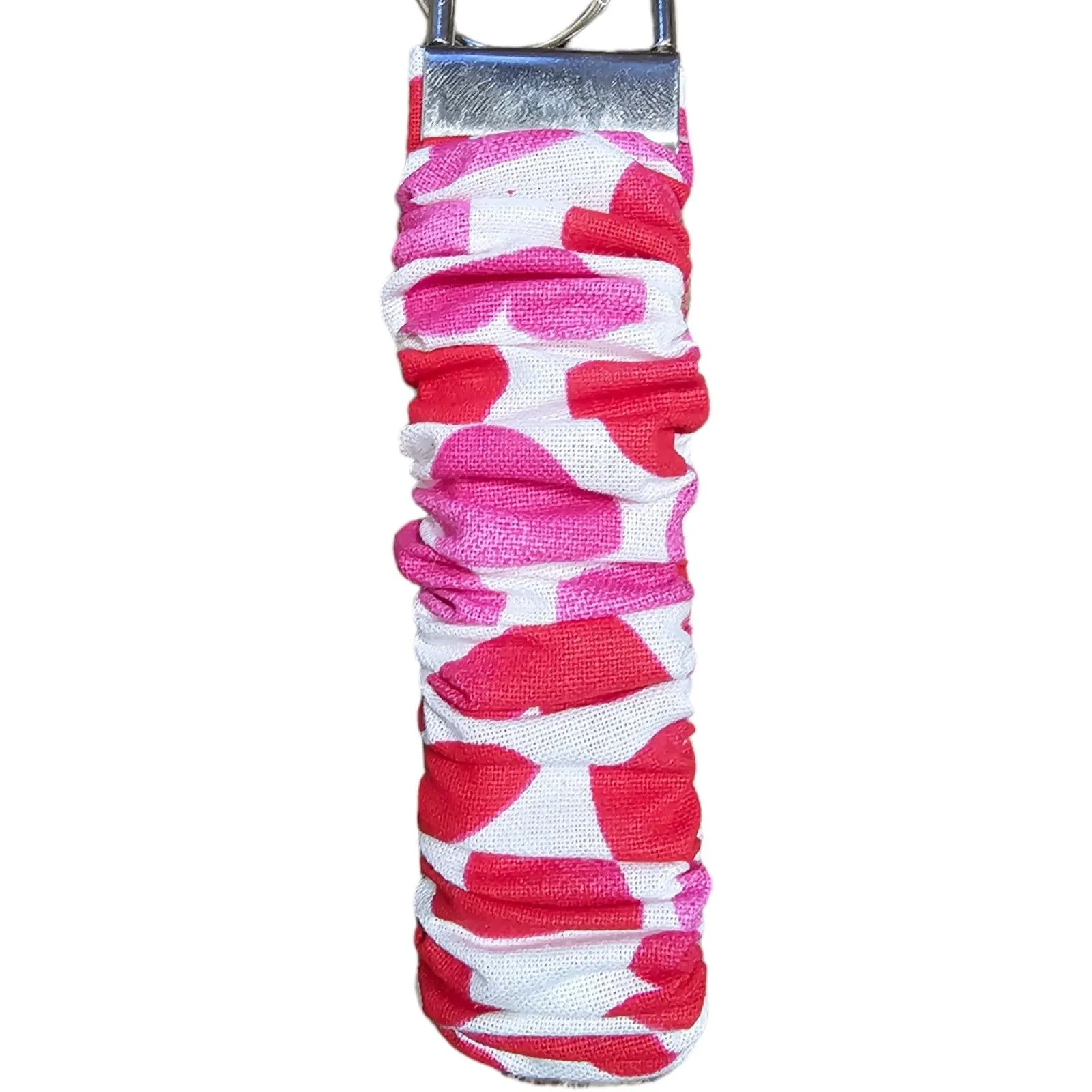 Product image for Valentines Day Pink Hearts on White Scrunchie Wristlet Keychain