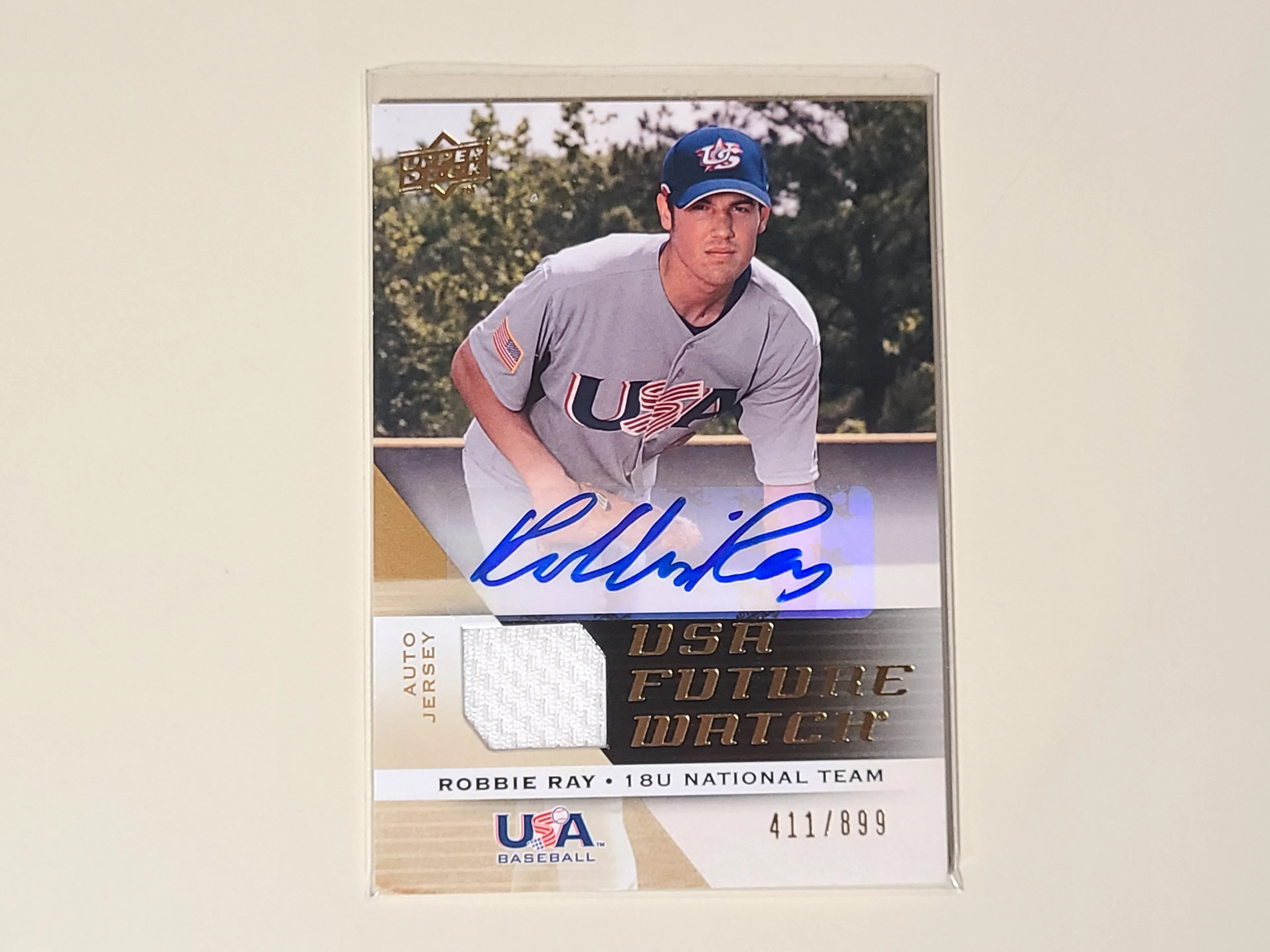Product image for Robbie Ray 2009 Upper Deck USA Future Watch Rookie Autograph Relic Jersey #d /899