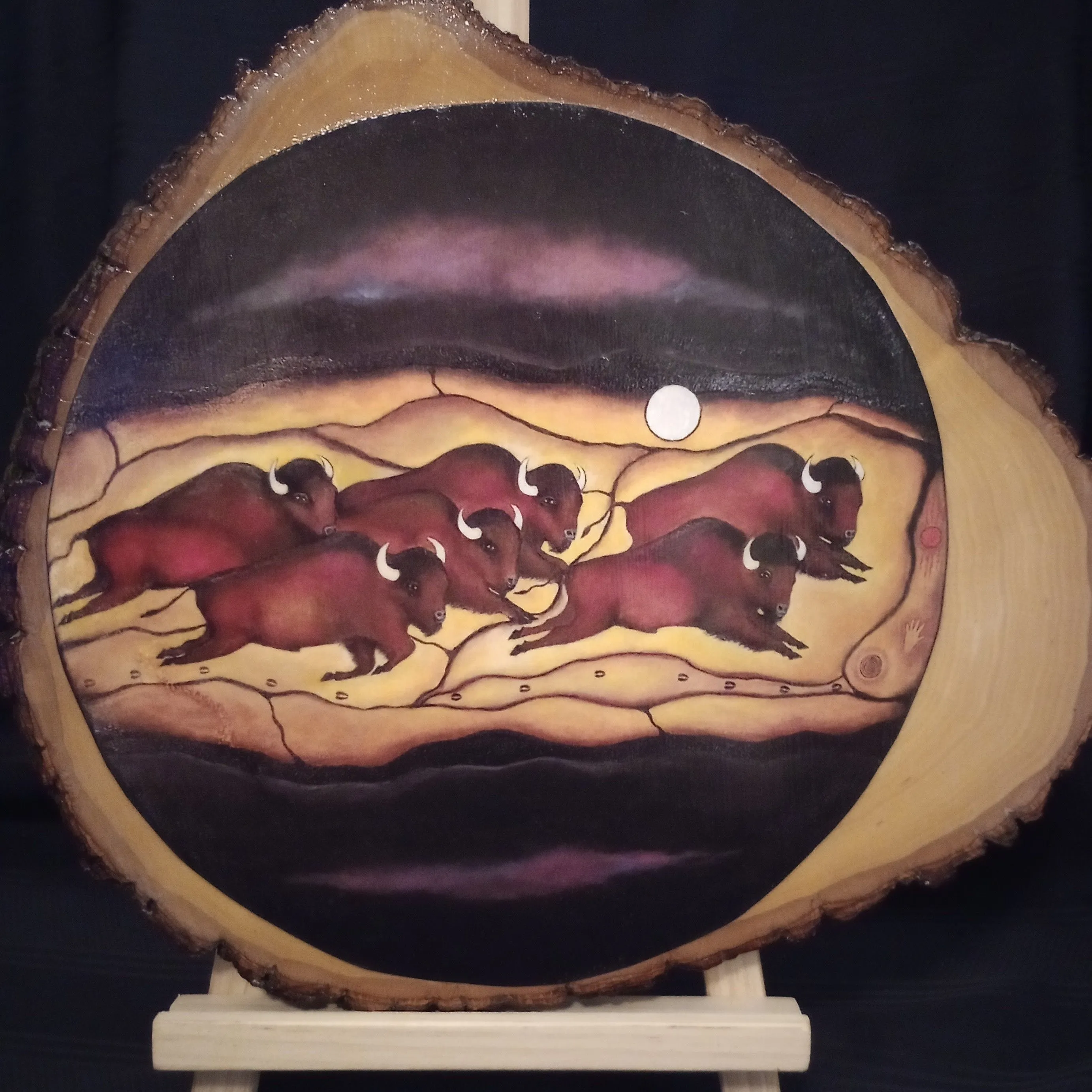 Product image for Indigenous Art print on slice of wood. 