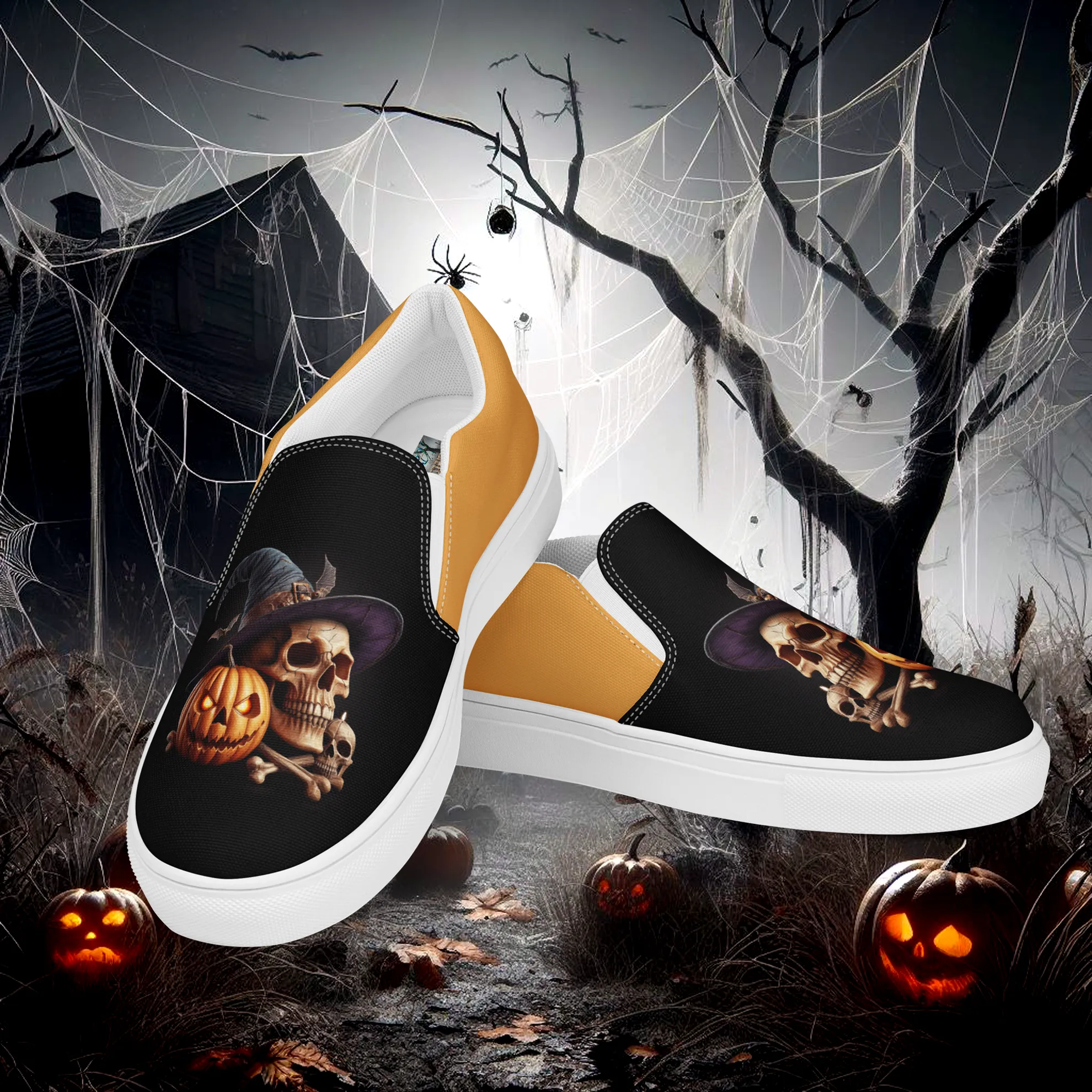 Product image for Eroh Designs™ "Necromancer" (Pumpkin) Men’s Slip-on Canvas Shoes