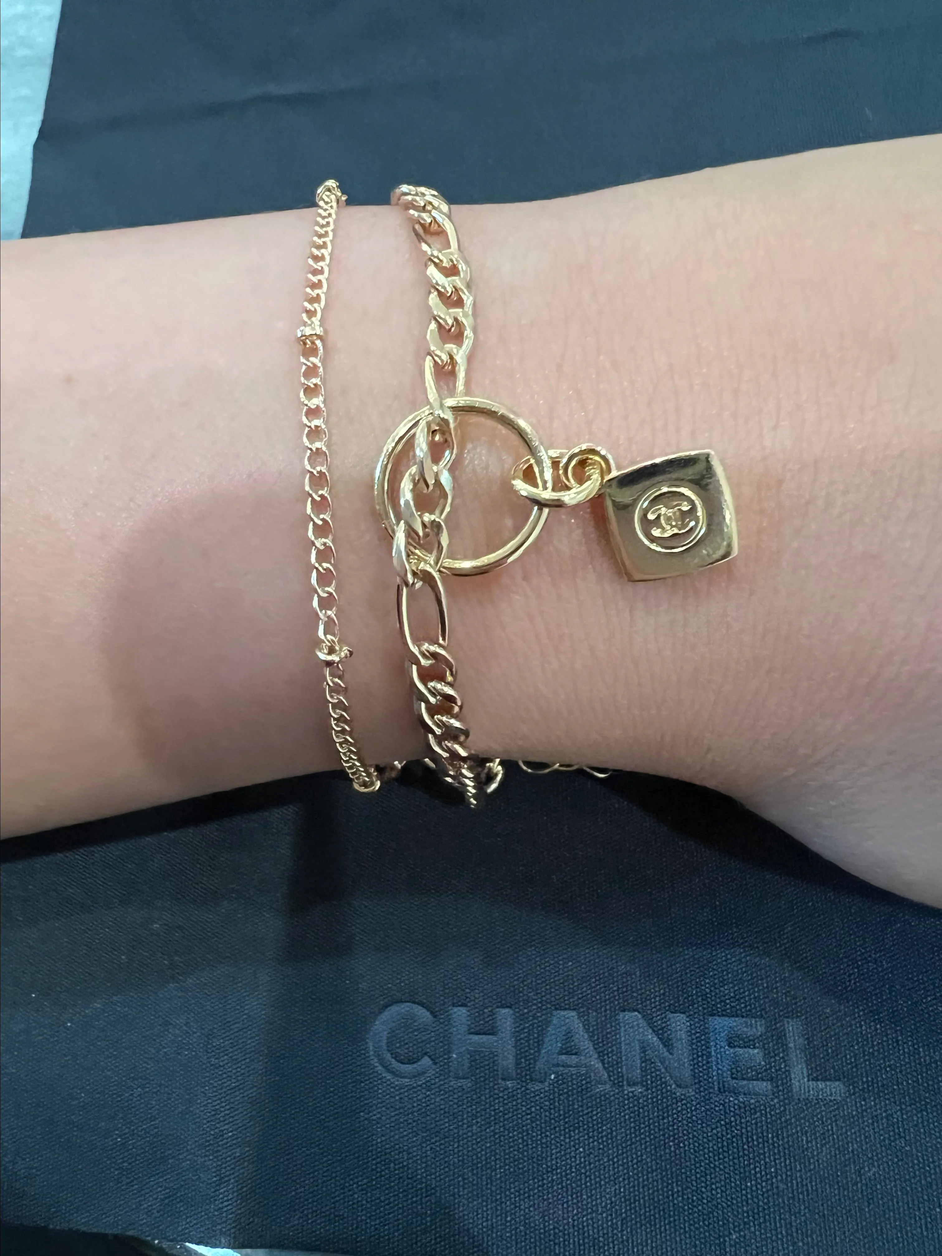 Product image for Upcycled Chanel CC charm bracelet - Thin gold chain