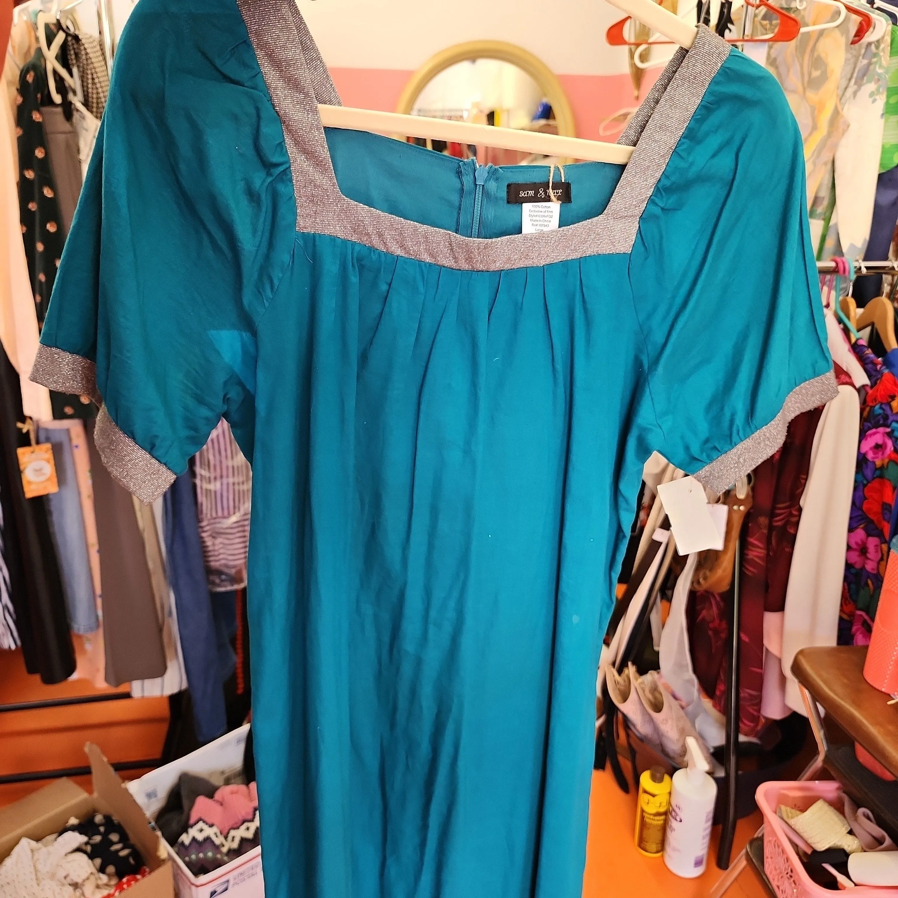 Product image for 2000's Deadstock teal and silver dress