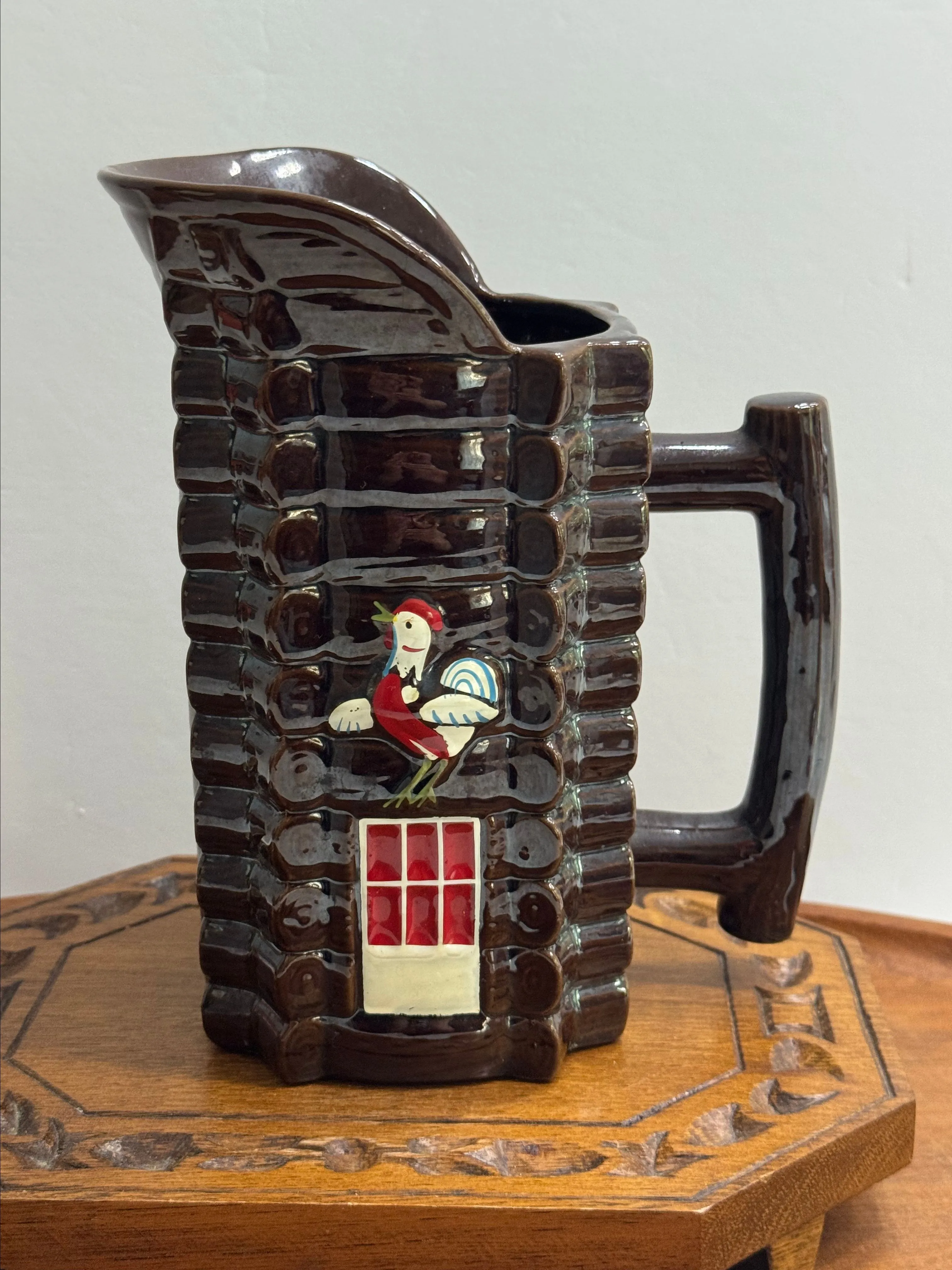 Product image for Rooster Log Cabin Redware Pitcher