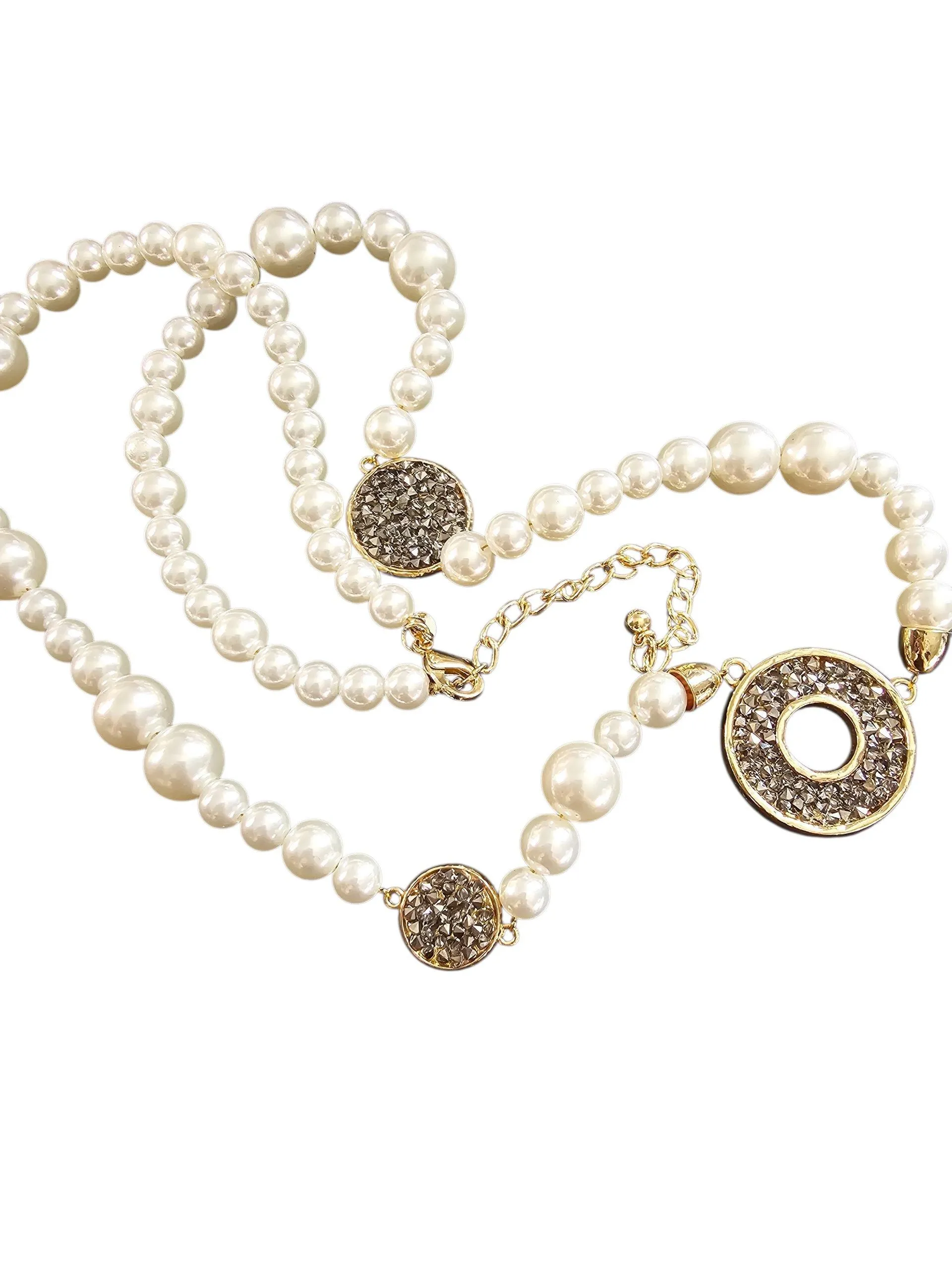 Product image for #49 - Chico's Faux White Pearl Beaded Necklace with Druzy Style Accents