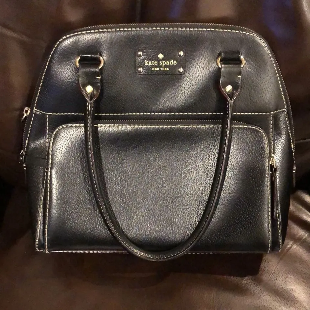 Product image for KATE SPADE Black Leather and Gold Zipper Hand Bag