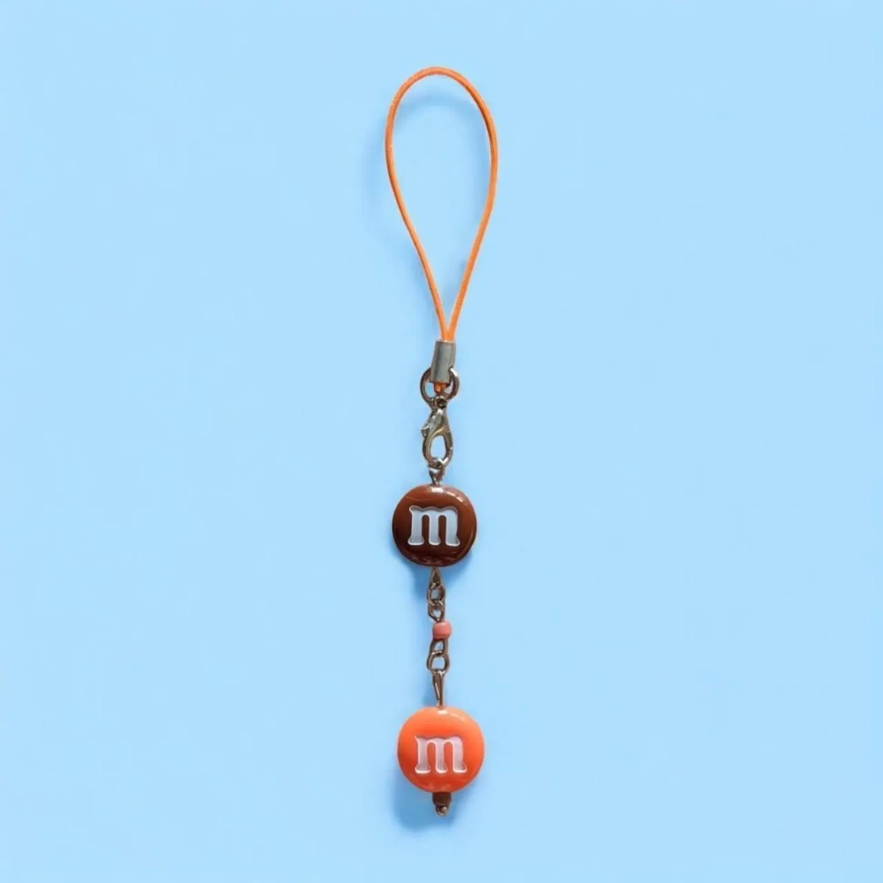 Product image for M&M Chocolate Sweets Handmade Phone Keychain Bag Charm - Brown & Orange 🤎🧡