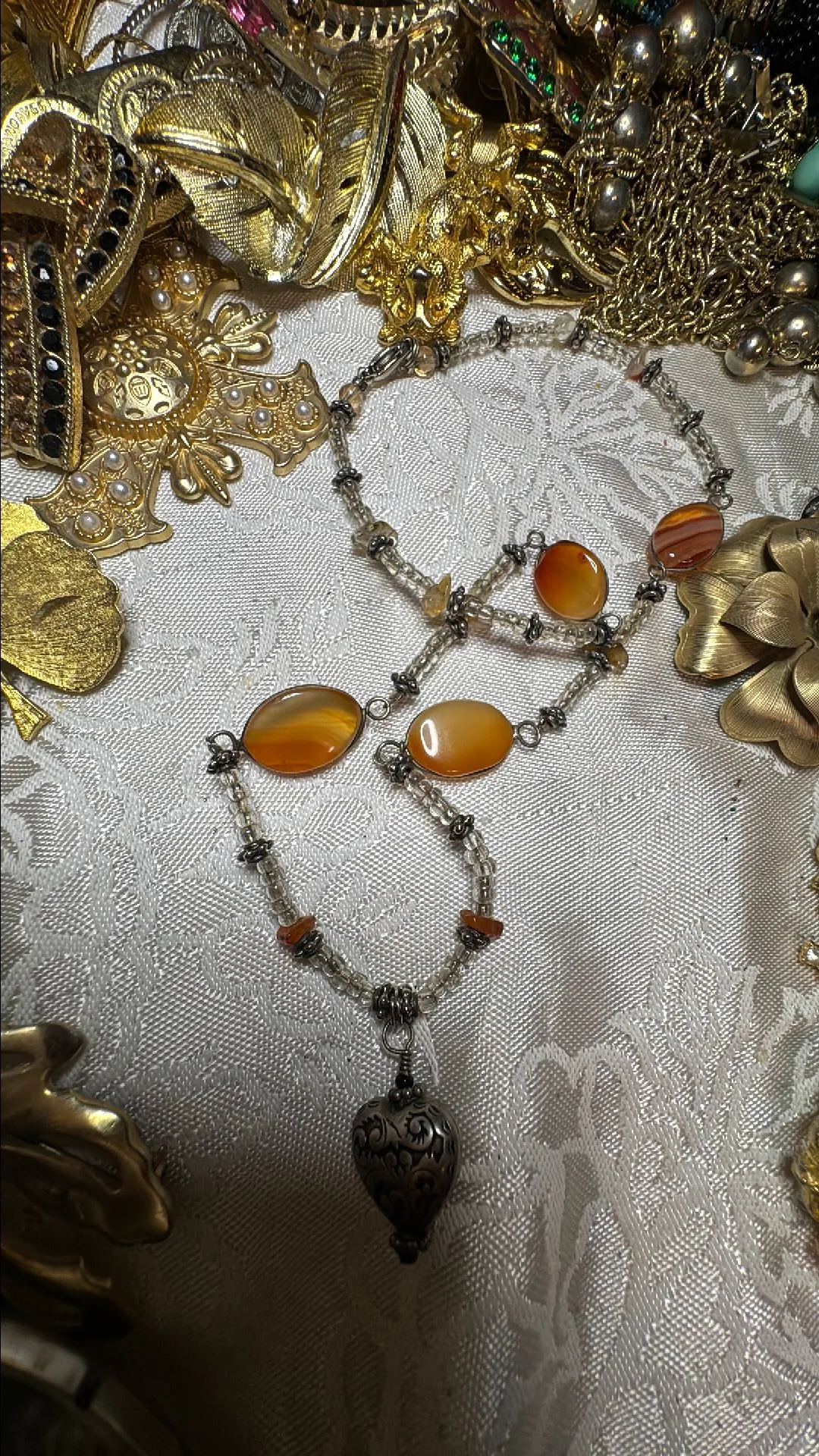 Product image for Carnelian and glass beaded heart necklace