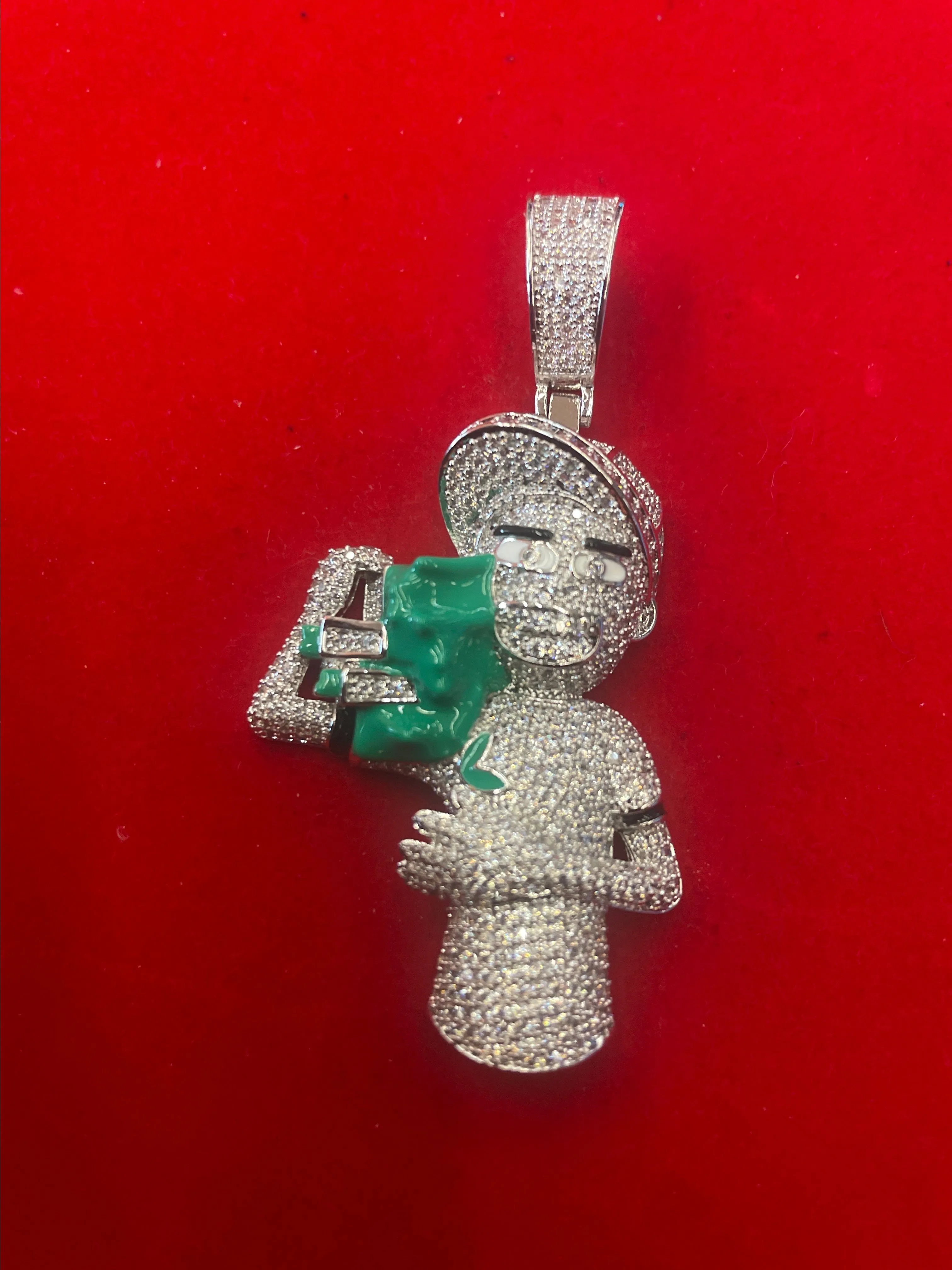 Product image for Silver Money Grabber Pendant – Gold Filled with VVSCZ & Green Enamel Stack
